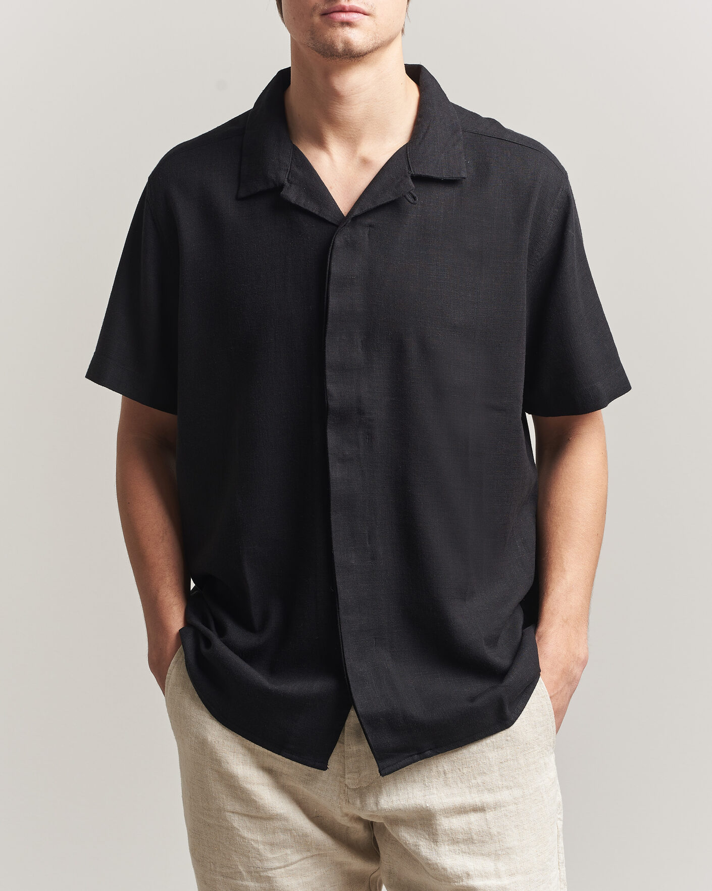 Homme | Chemises | KnowledgeCotton Apparel | Linen/Lyocell Resort Shirt Black