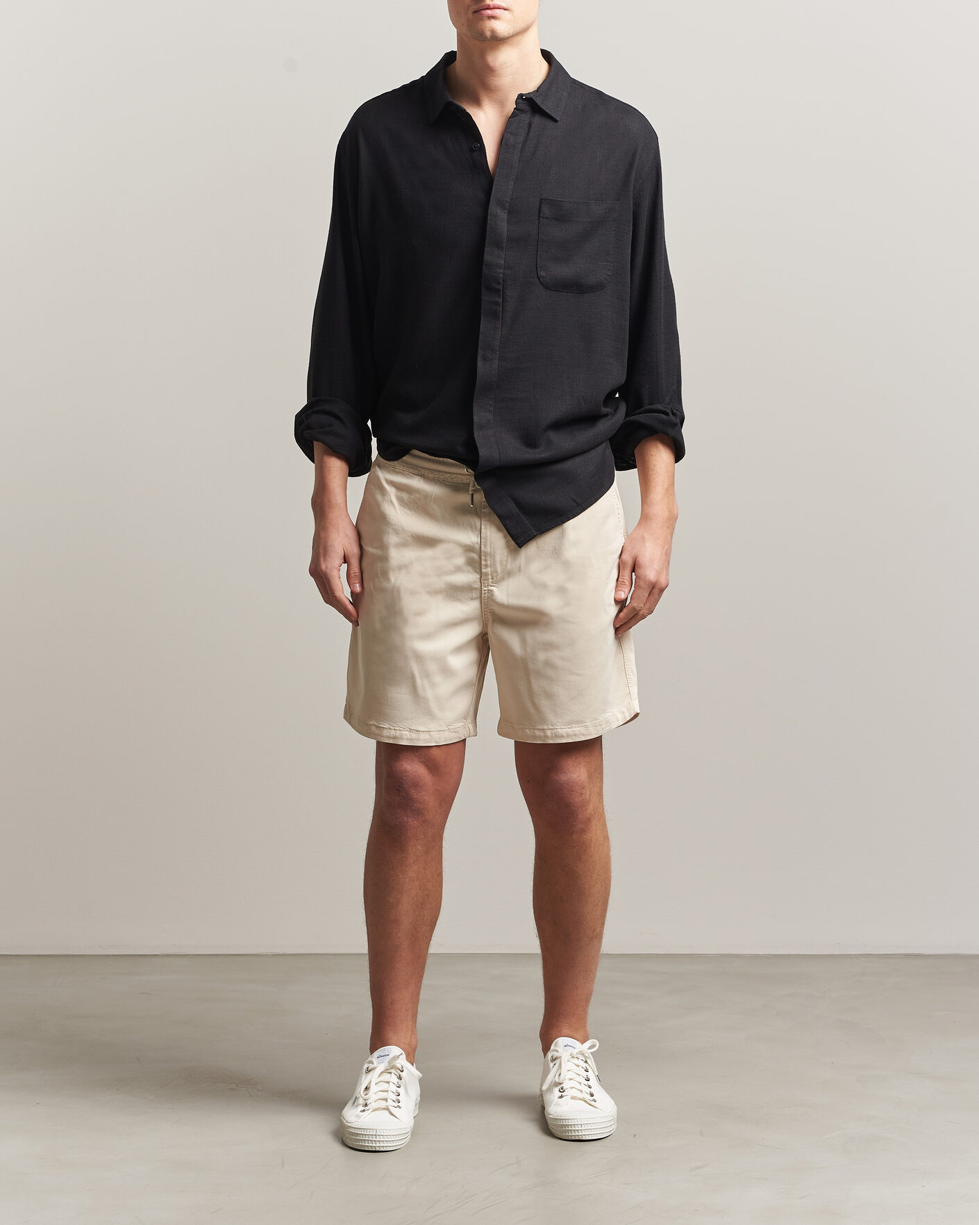 Homme | Chemises | KnowledgeCotton Apparel | Linen/Lycell Relaxed Long Sleeve Shirt Black