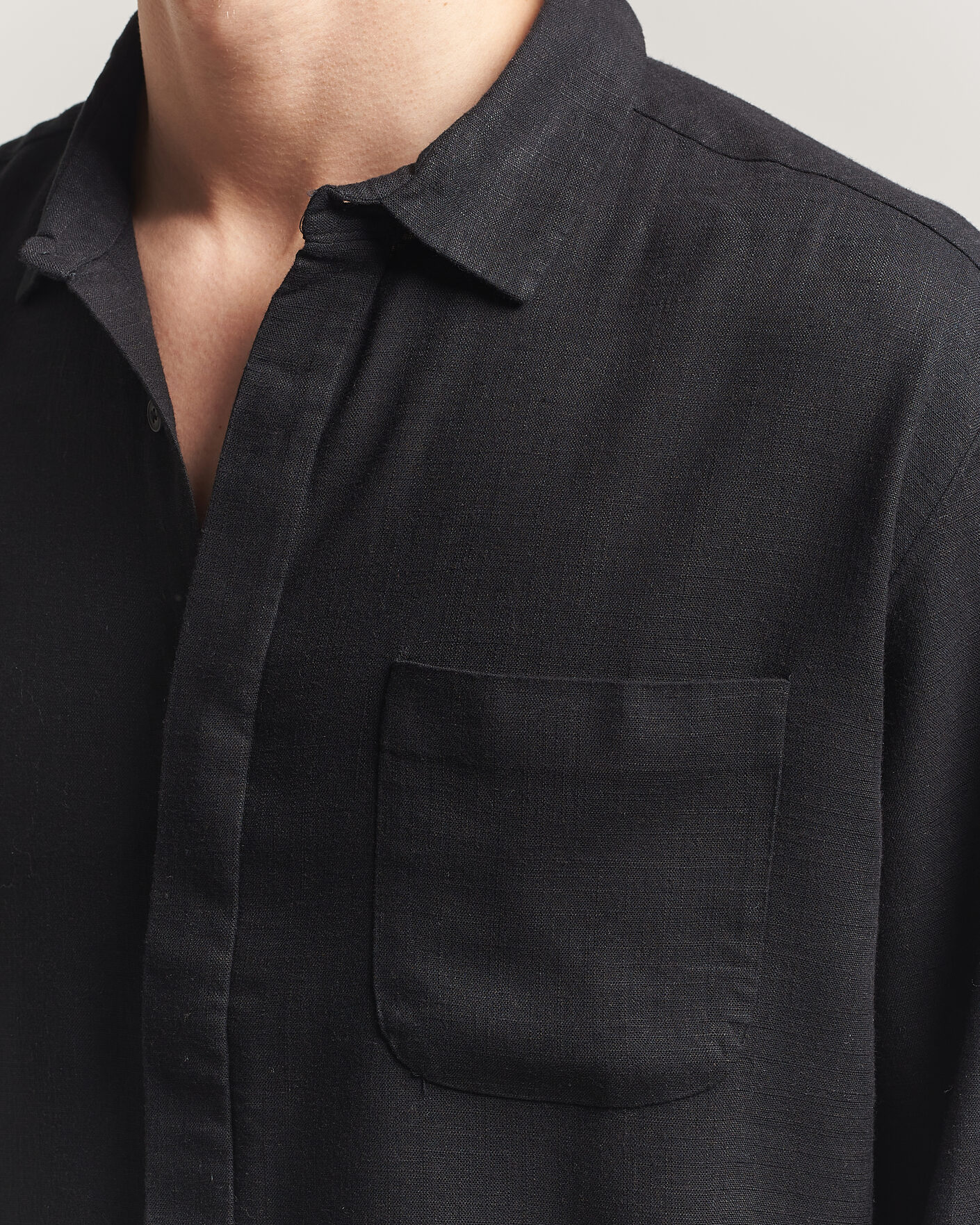Homme | Chemises | KnowledgeCotton Apparel | Linen/Lycell Relaxed Long Sleeve Shirt Black