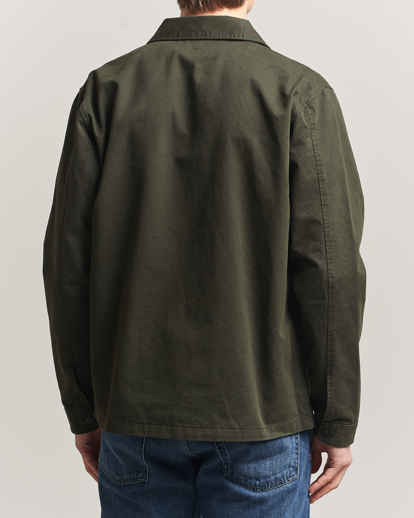 Homme | Chemises | KnowledgeCotton Apparel | Cotton Twill Stretch Zip Overshirt Forest Night
