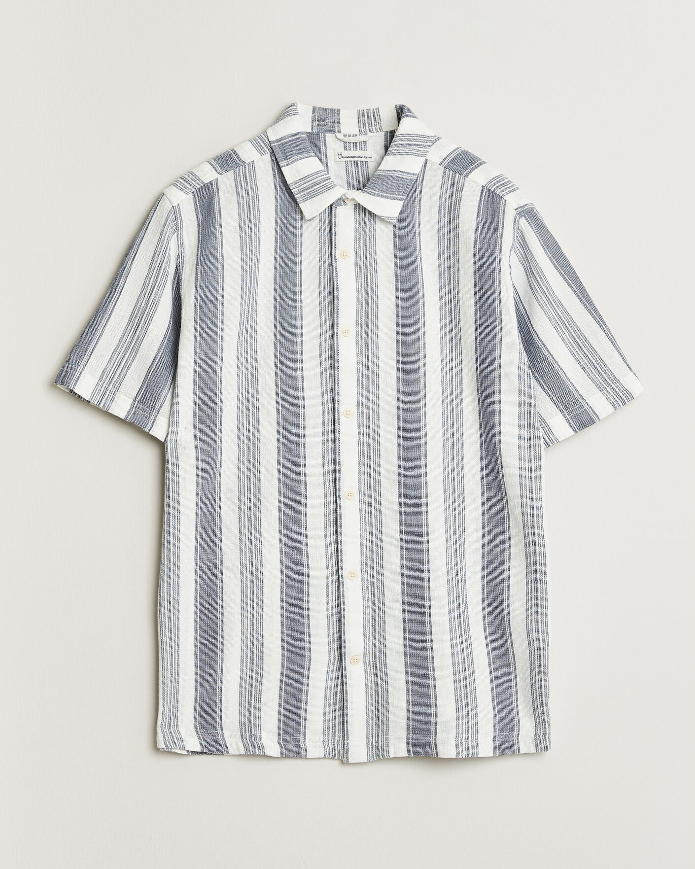 Homme | Chemises | KnowledgeCotton Apparel | Box Short Sleeve Stripe Shirt Blue Stripe