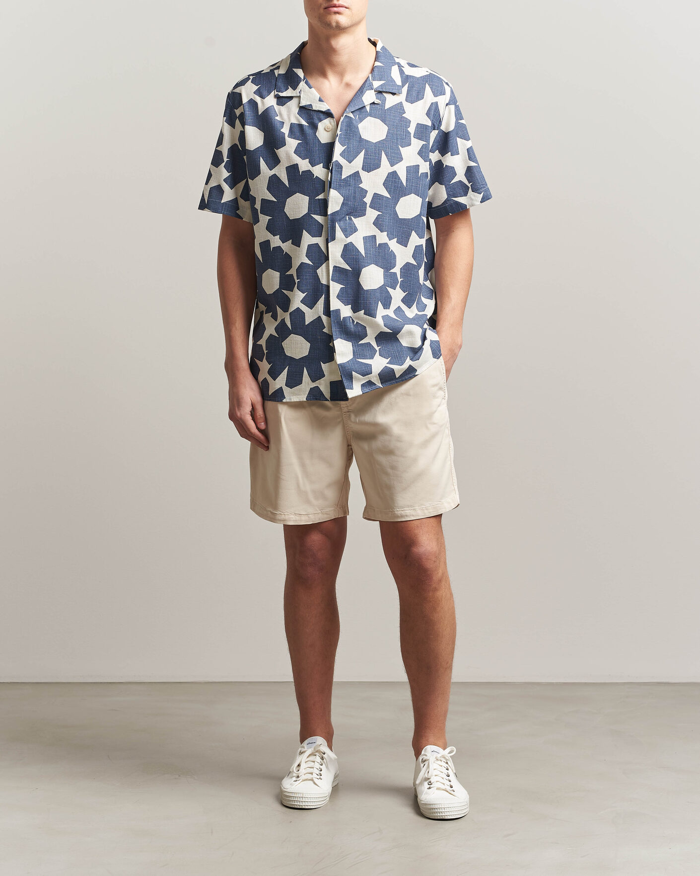 Homme | Chemises | KnowledgeCotton Apparel | Printed Linen Mix Shirt Blue