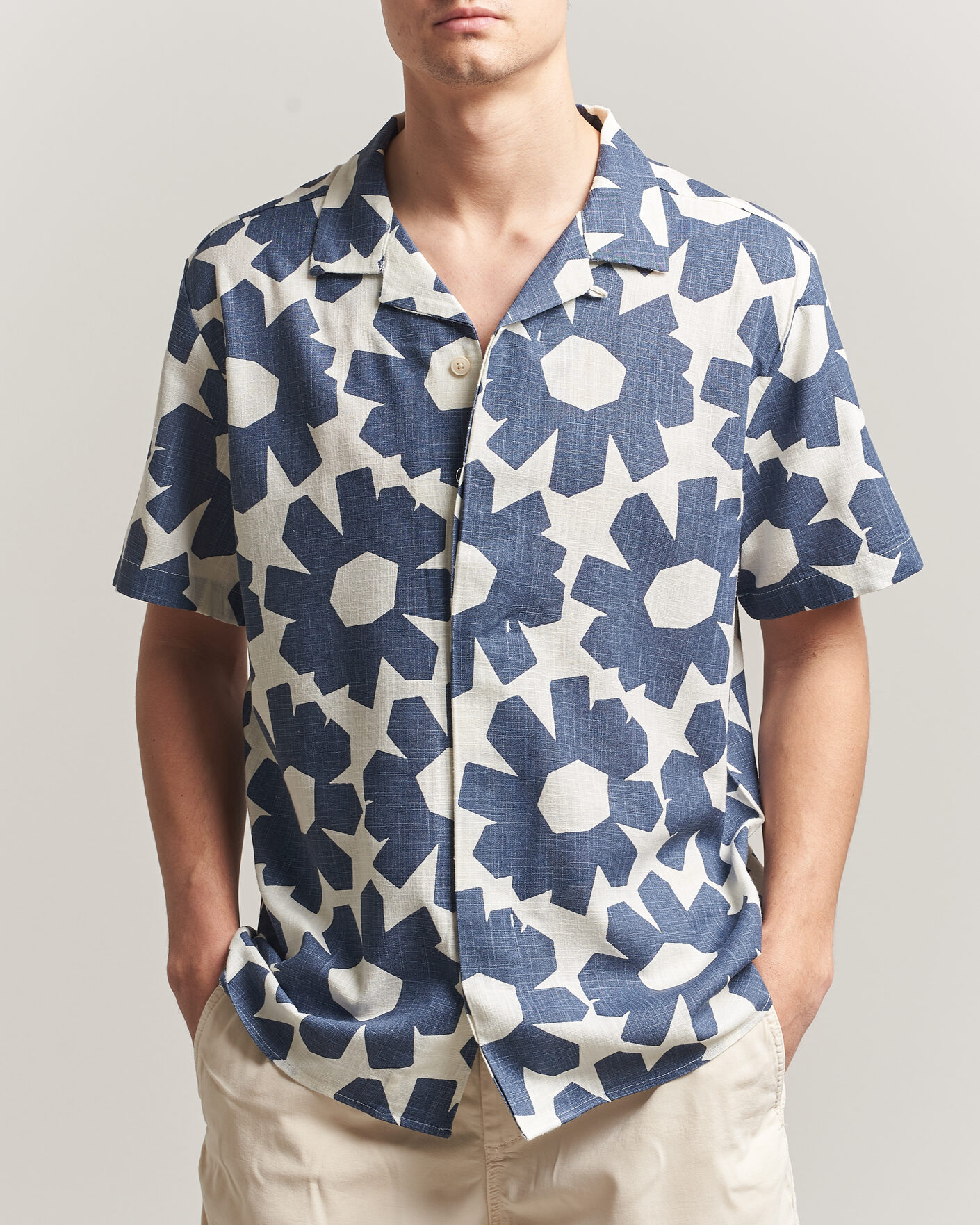 Homme | Chemises | KnowledgeCotton Apparel | Printed Linen Mix Shirt Blue