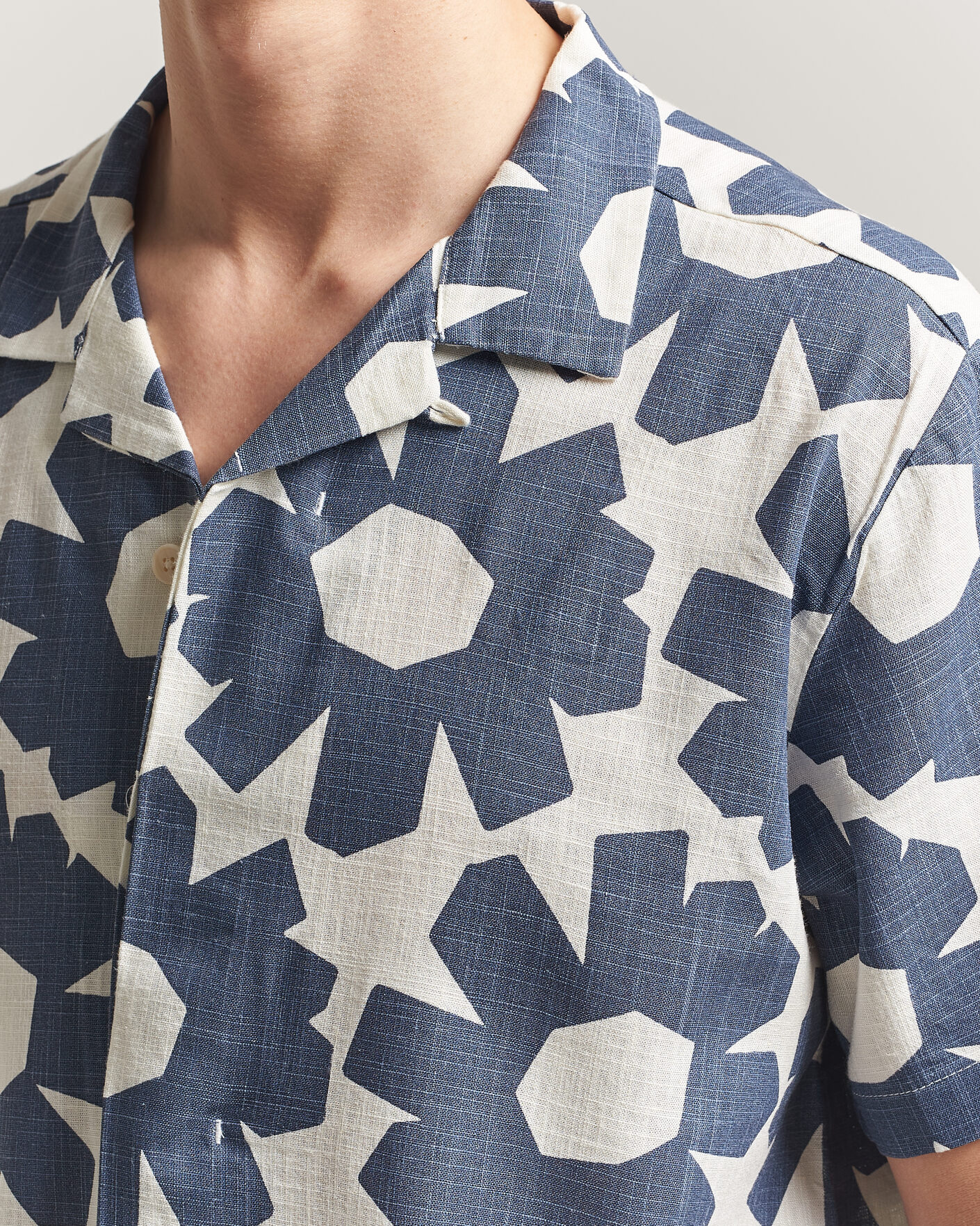 Homme | Chemises | KnowledgeCotton Apparel | Printed Linen Mix Shirt Blue