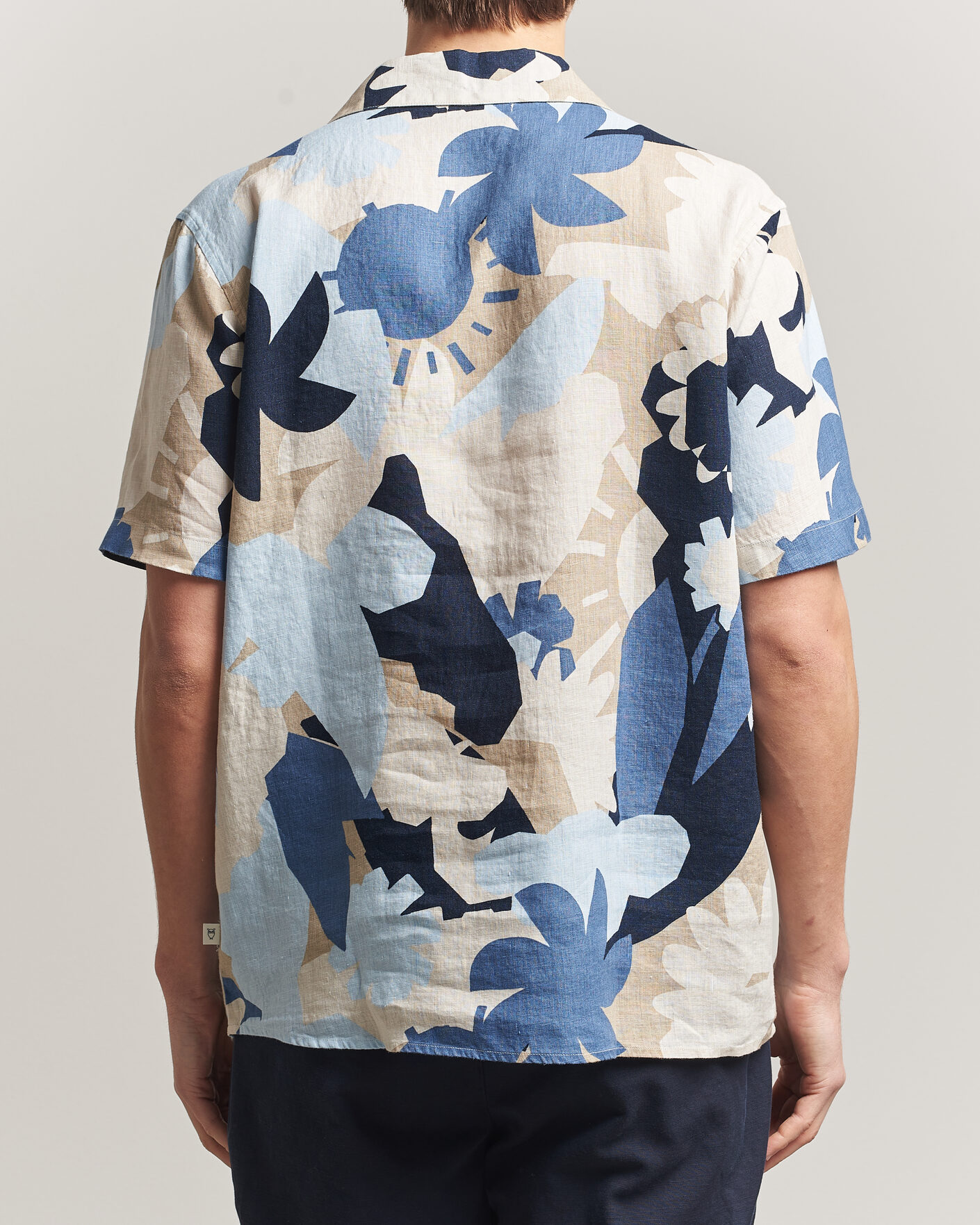 Homme | Chemises | KnowledgeCotton Apparel | Relaxed Printed Linen Short Sleeve Shirt Blue