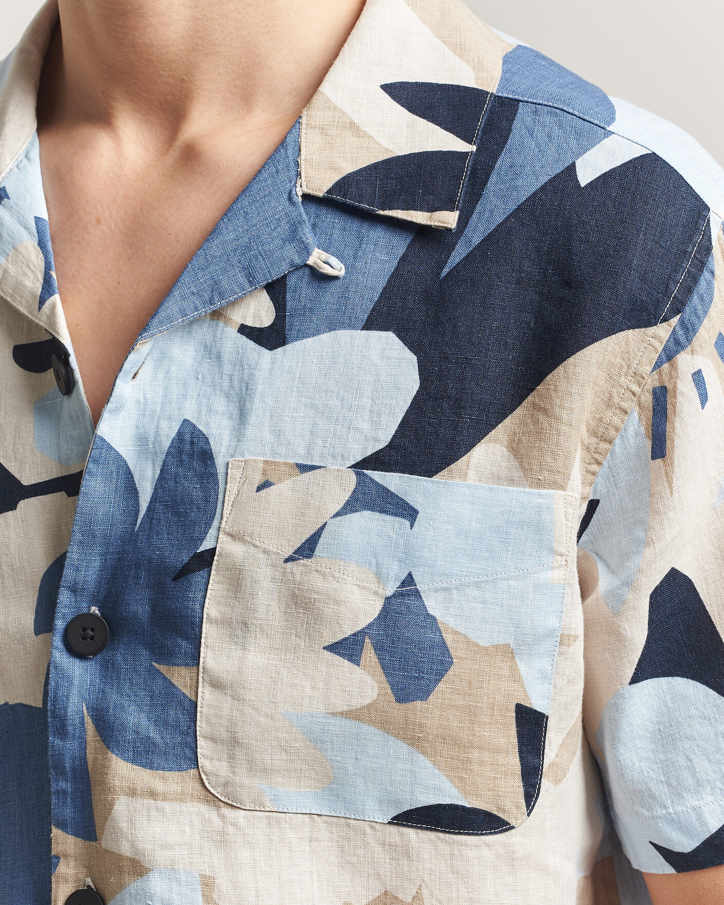 Homme | Chemises | KnowledgeCotton Apparel | Relaxed Printed Linen Short Sleeve Shirt Blue
