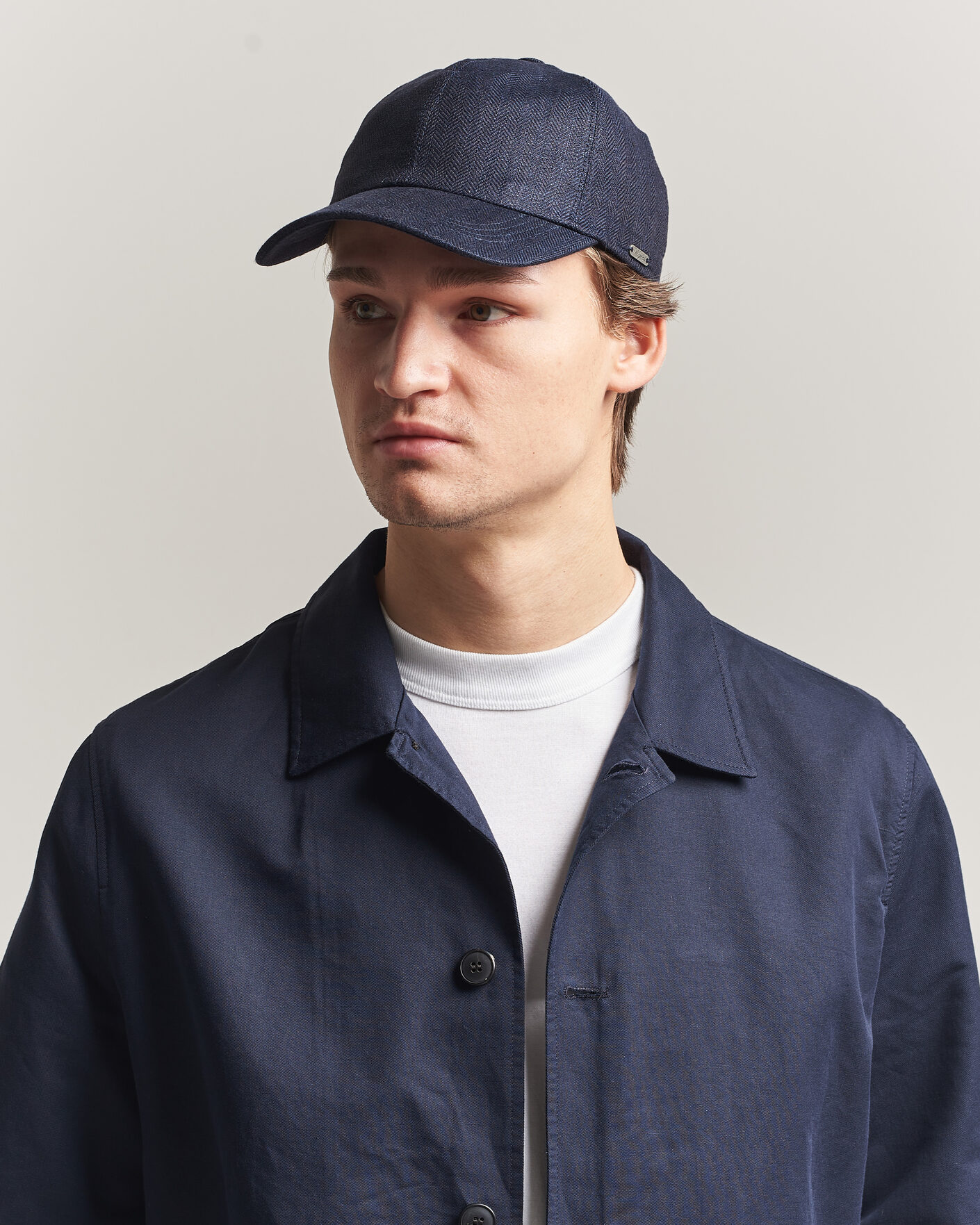 Homme | Bobs Et Casquettes | Wigéns | Baseball Linen Herringbone Cap Navy
