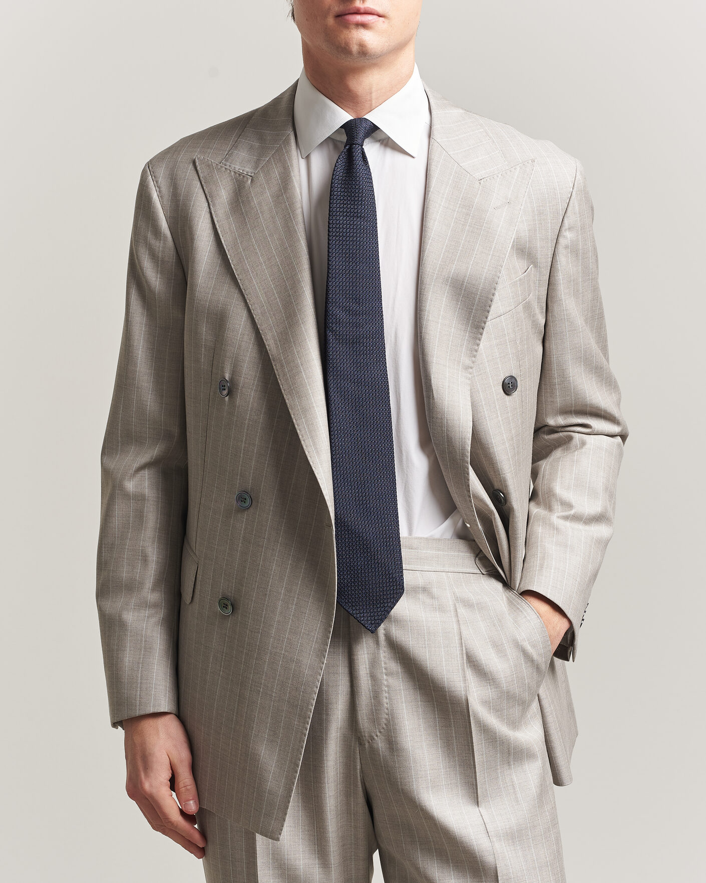 Homme | Blazers | Oscar Jacobson | Richard Striped Wool Blazer Beige