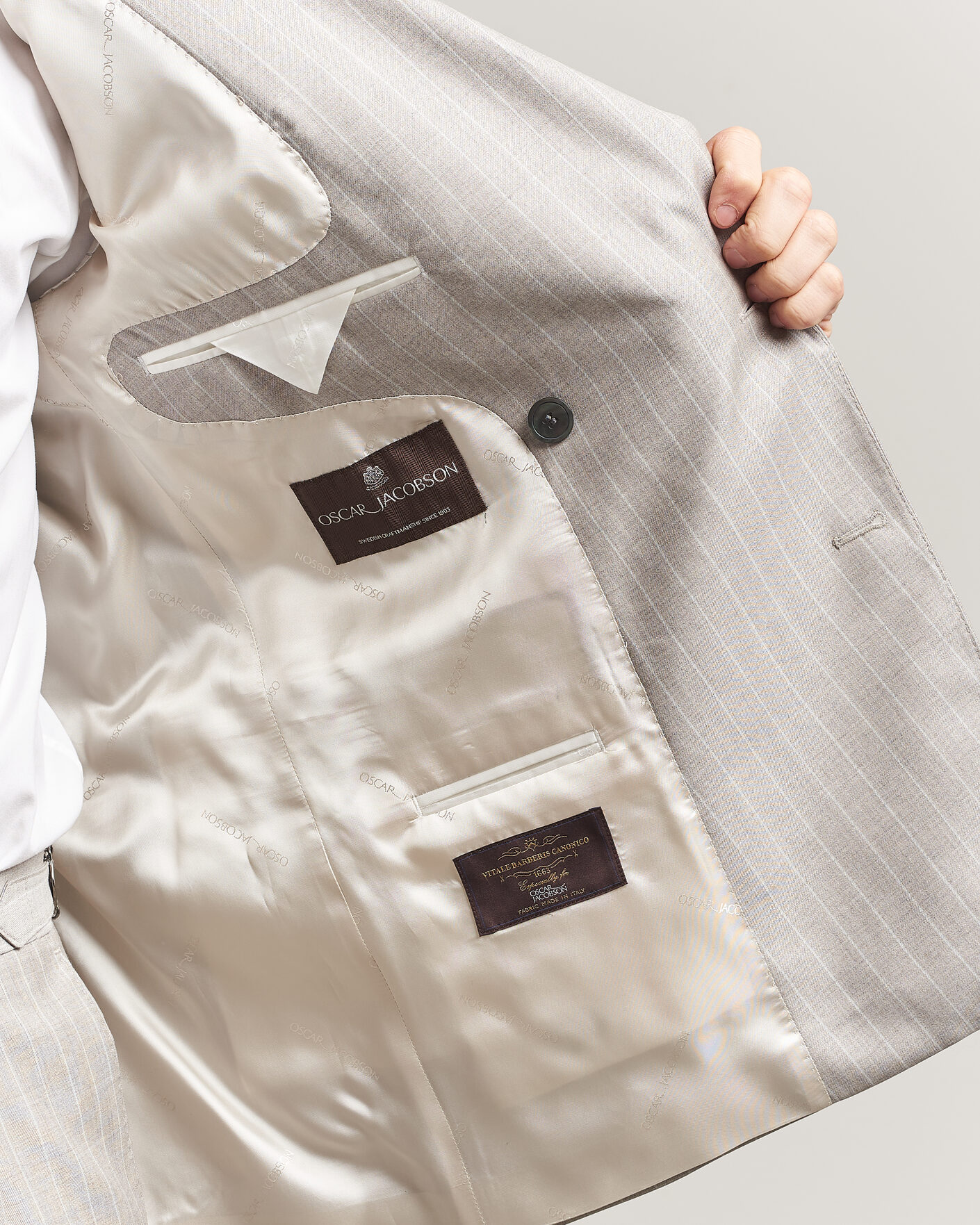 Homme | Blazers | Oscar Jacobson | Richard Striped Wool Blazer Beige