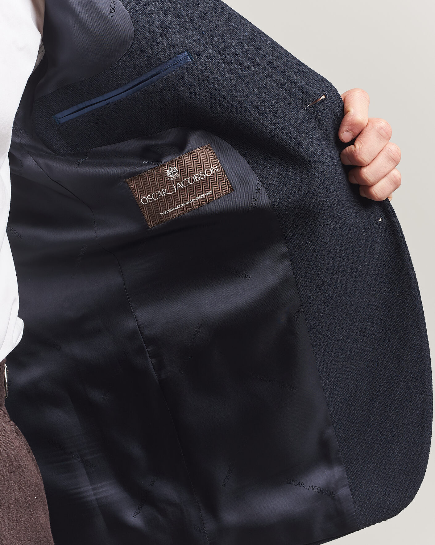 Homme | Blazers | Oscar Jacobson | Fogerty Patch Structure Cotton Blazer Navy