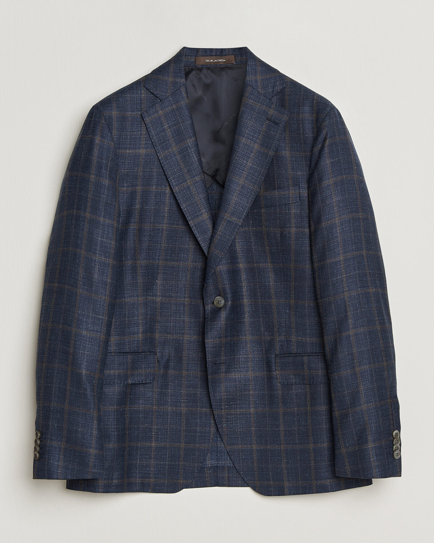 Homme | Blazers | Oscar Jacobson | Ferry Patch Loro Piana Summertime Checked Blazer Navy