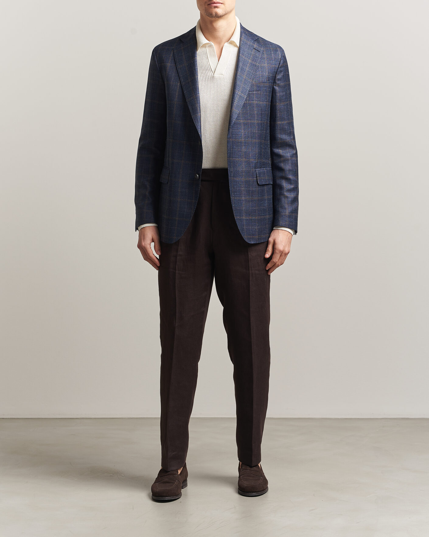 Homme | Blazers | Oscar Jacobson | Ferry Patch Loro Piana Summertime Checked Blazer Navy