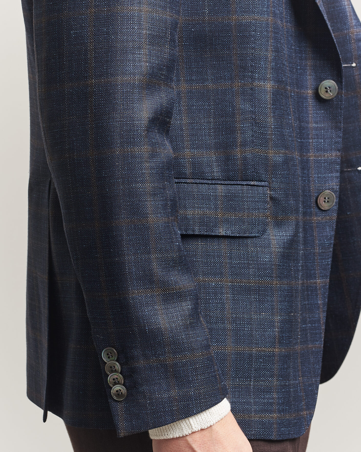 Homme | Blazers | Oscar Jacobson | Ferry Patch Loro Piana Summertime Checked Blazer Navy