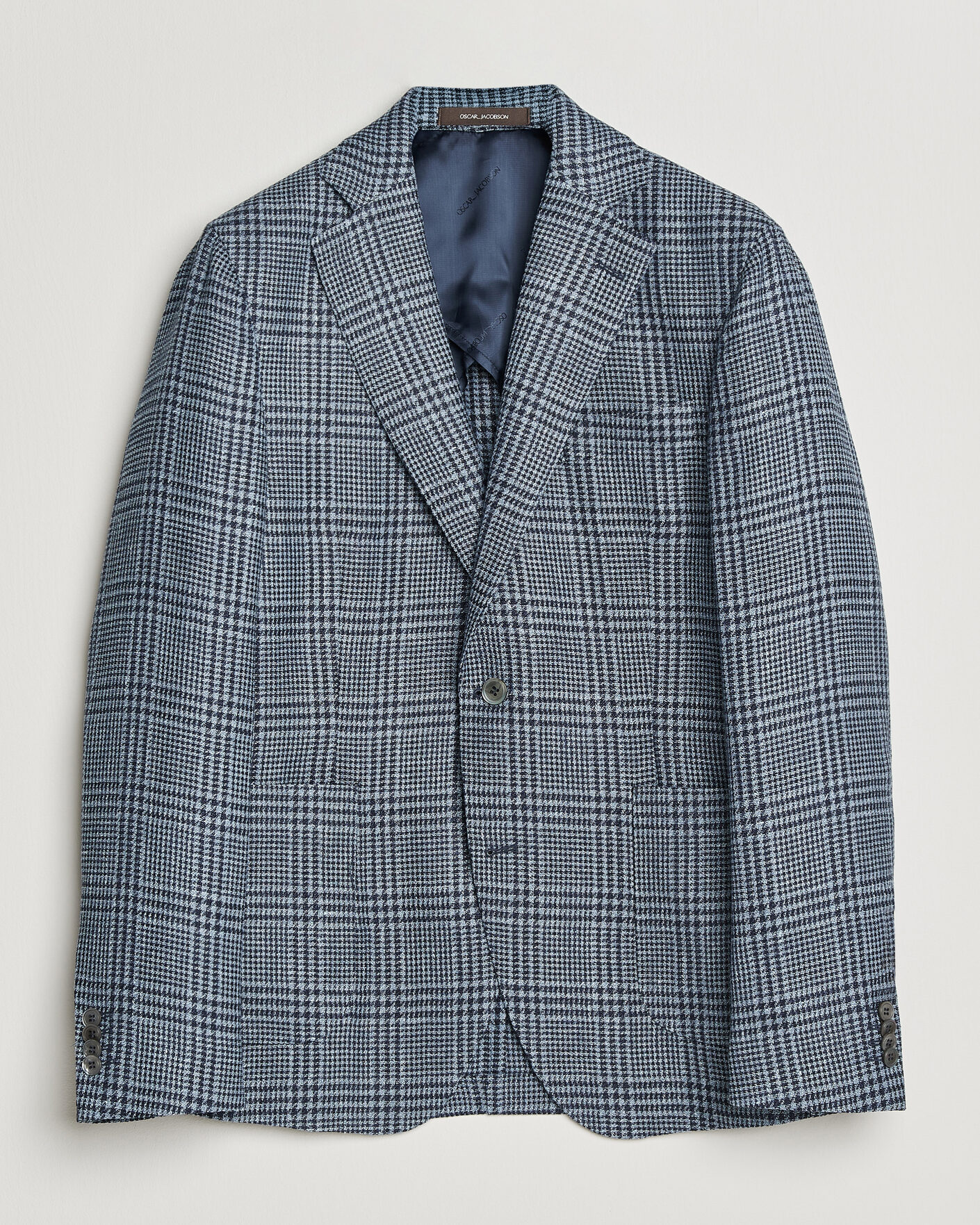 Homme | Blazers | Oscar Jacobson | Ferry Patch Soft Checked Linen/Wool Blazer Blue