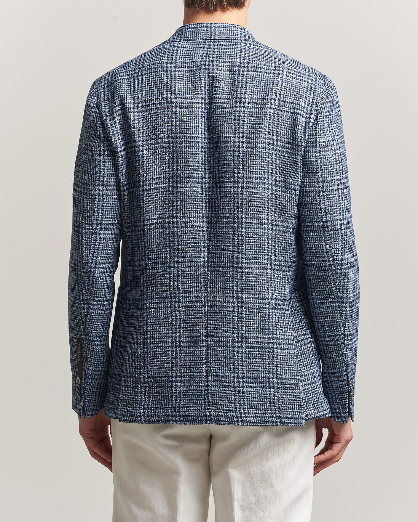 Homme | Blazers | Oscar Jacobson | Ferry Patch Soft Checked Linen/Wool Blazer Blue