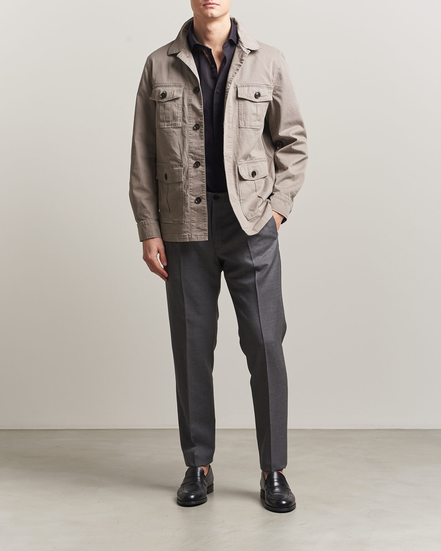 Homme | Chemises | Oscar Jacobson | Safari Cotton Shirt Jacket Grey