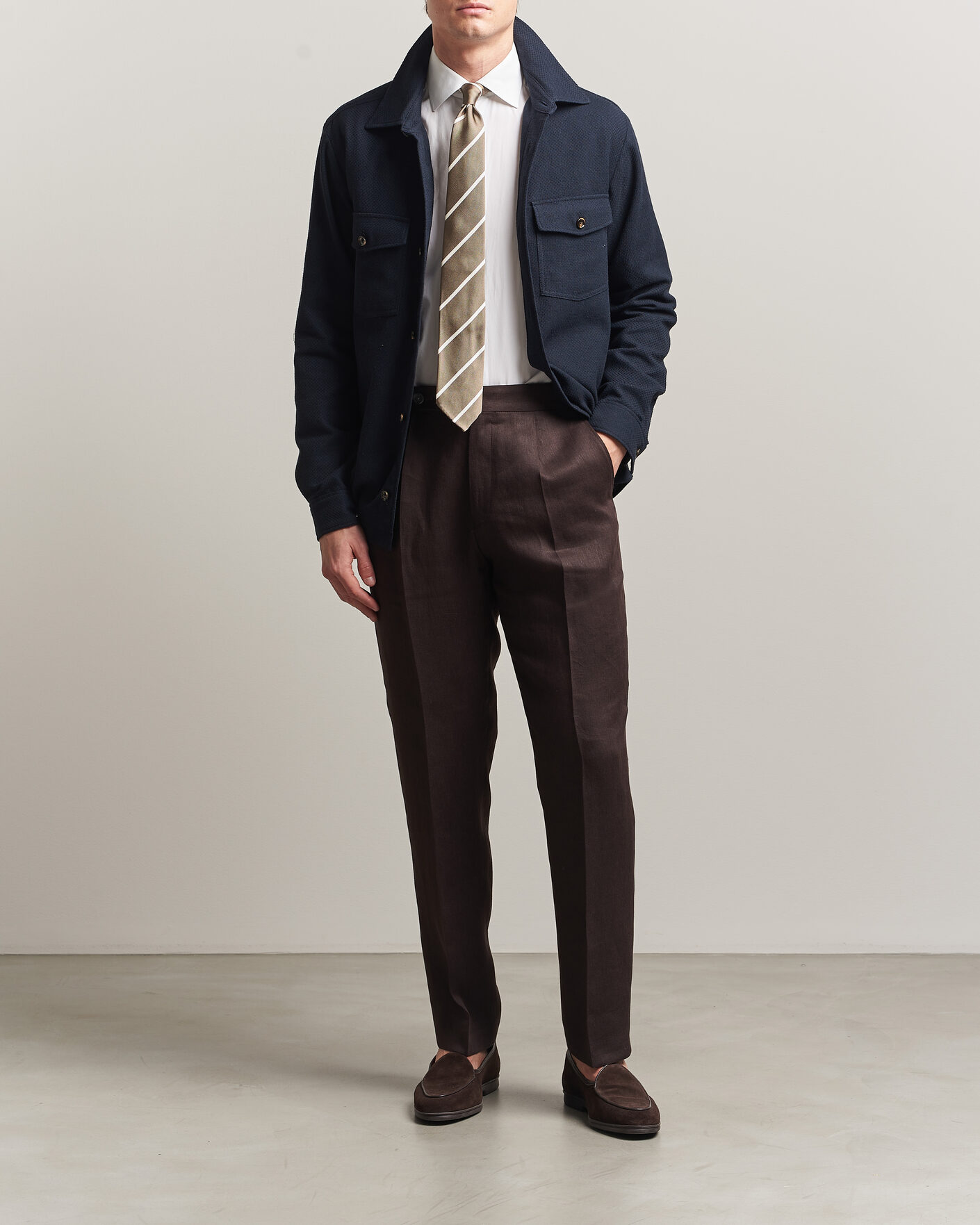 Homme | Chemises | Oscar Jacobson | Magnus Structure Cotton Overshirt Navy