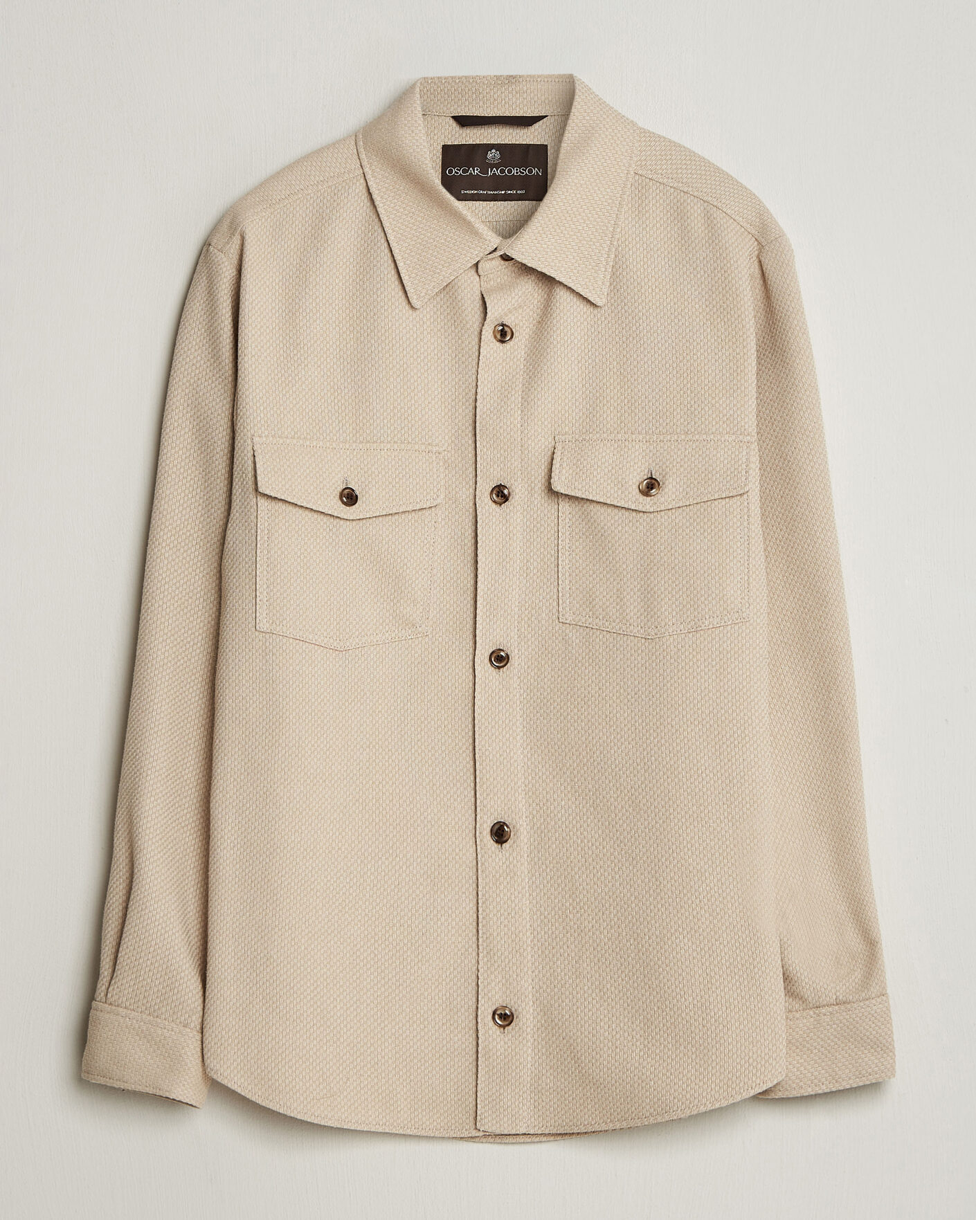 Homme | Chemises | Oscar Jacobson | Magnus Structure Cotton Overshirt Beige