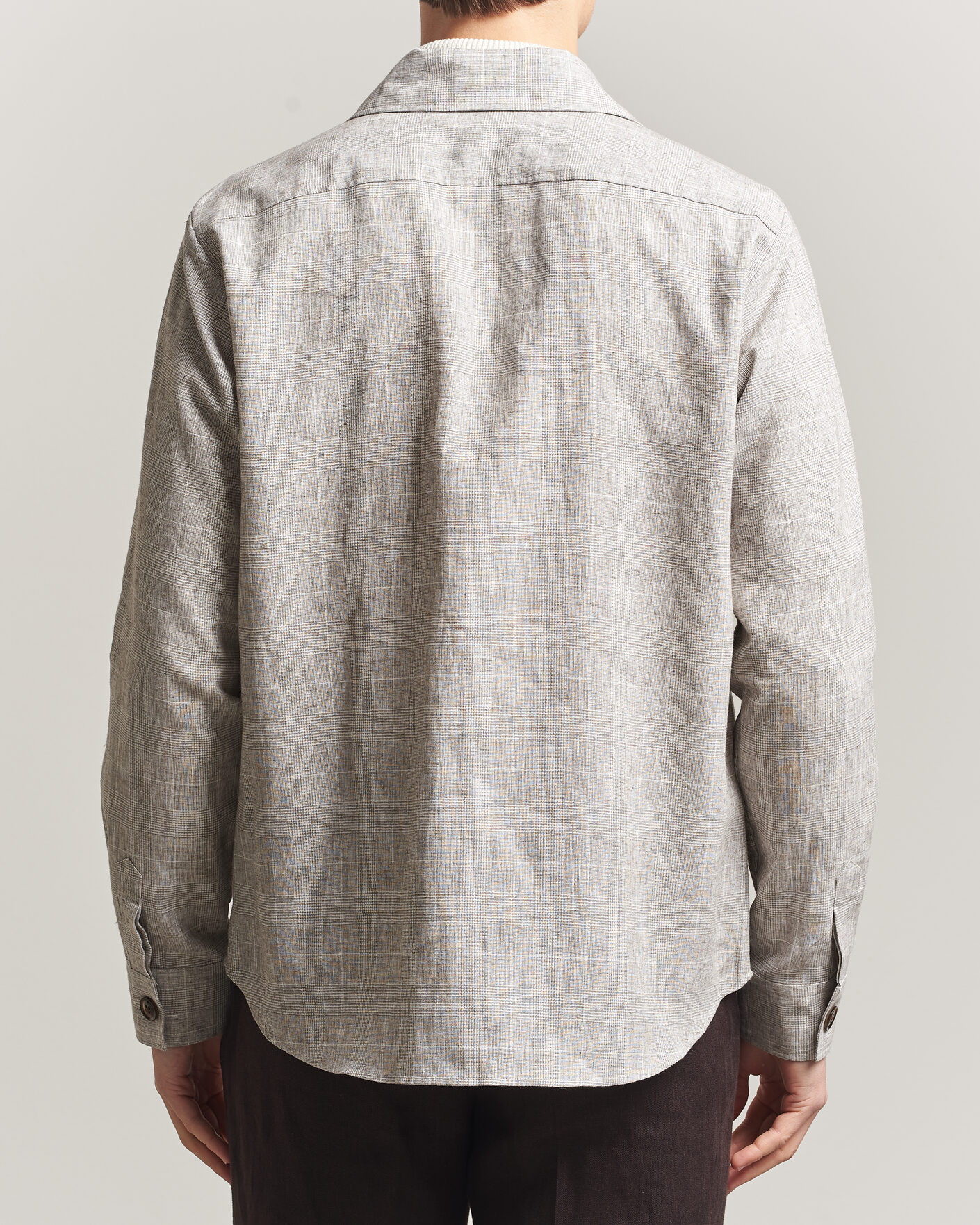 Homme | Chemises | Oscar Jacobson | Magnus Checked Linen Overshirt Beige