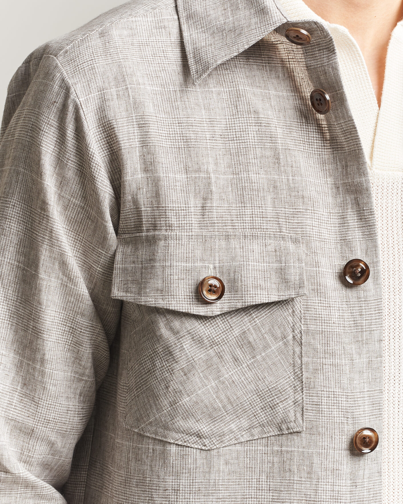 Homme | Chemises | Oscar Jacobson | Magnus Checked Linen Overshirt Beige