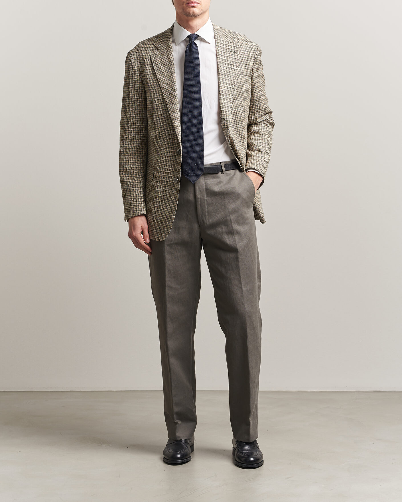Homme | Pantalons | Oscar Jacobson | Del Cotton/Linen Trousers Olive
