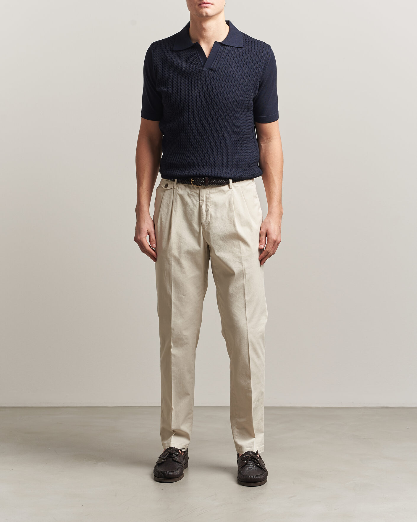 Homme | Polos | Oscar Jacobson | Alf Structured Cotton Polo Navy