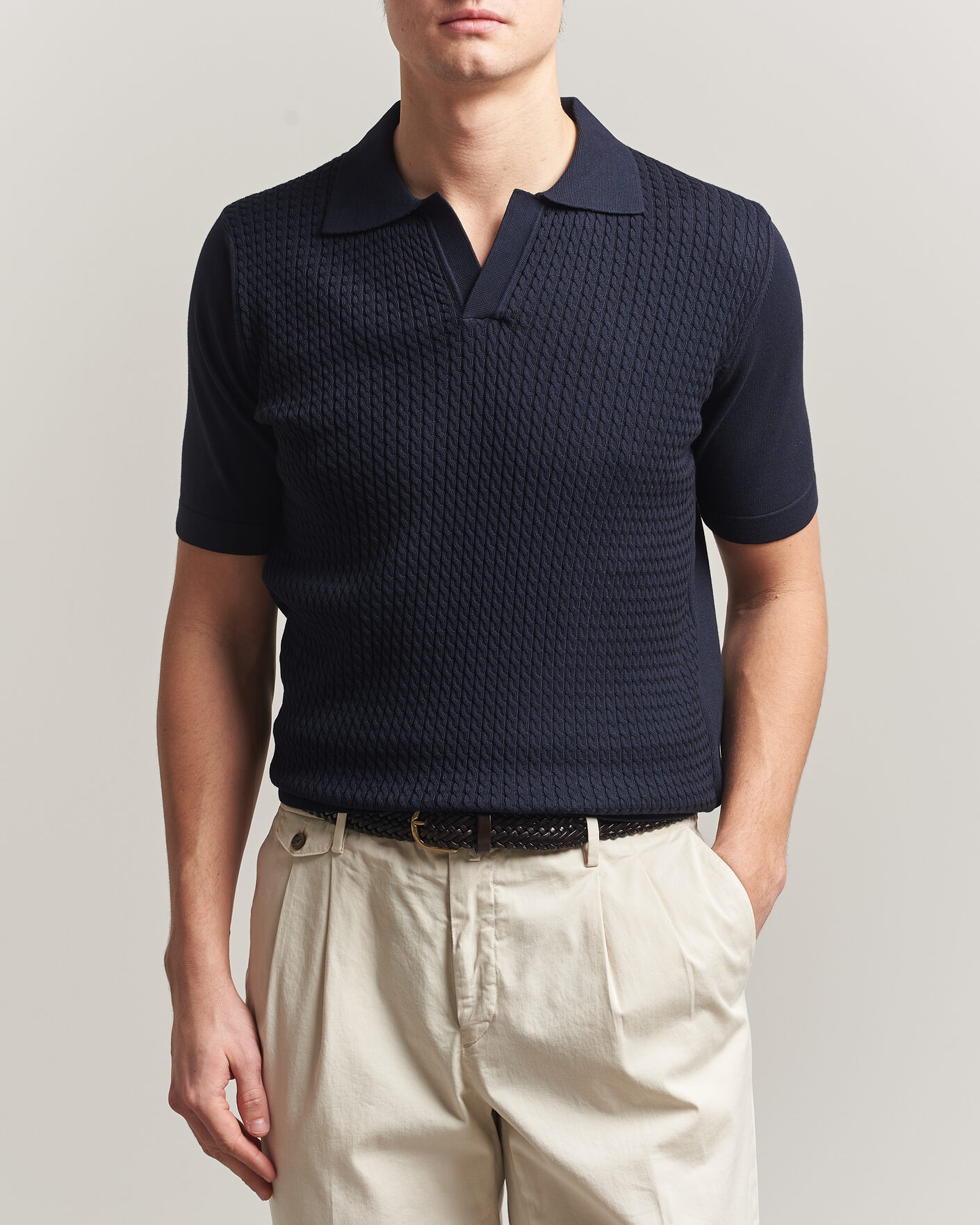 Homme | Polos | Oscar Jacobson | Alf Structured Cotton Polo Navy