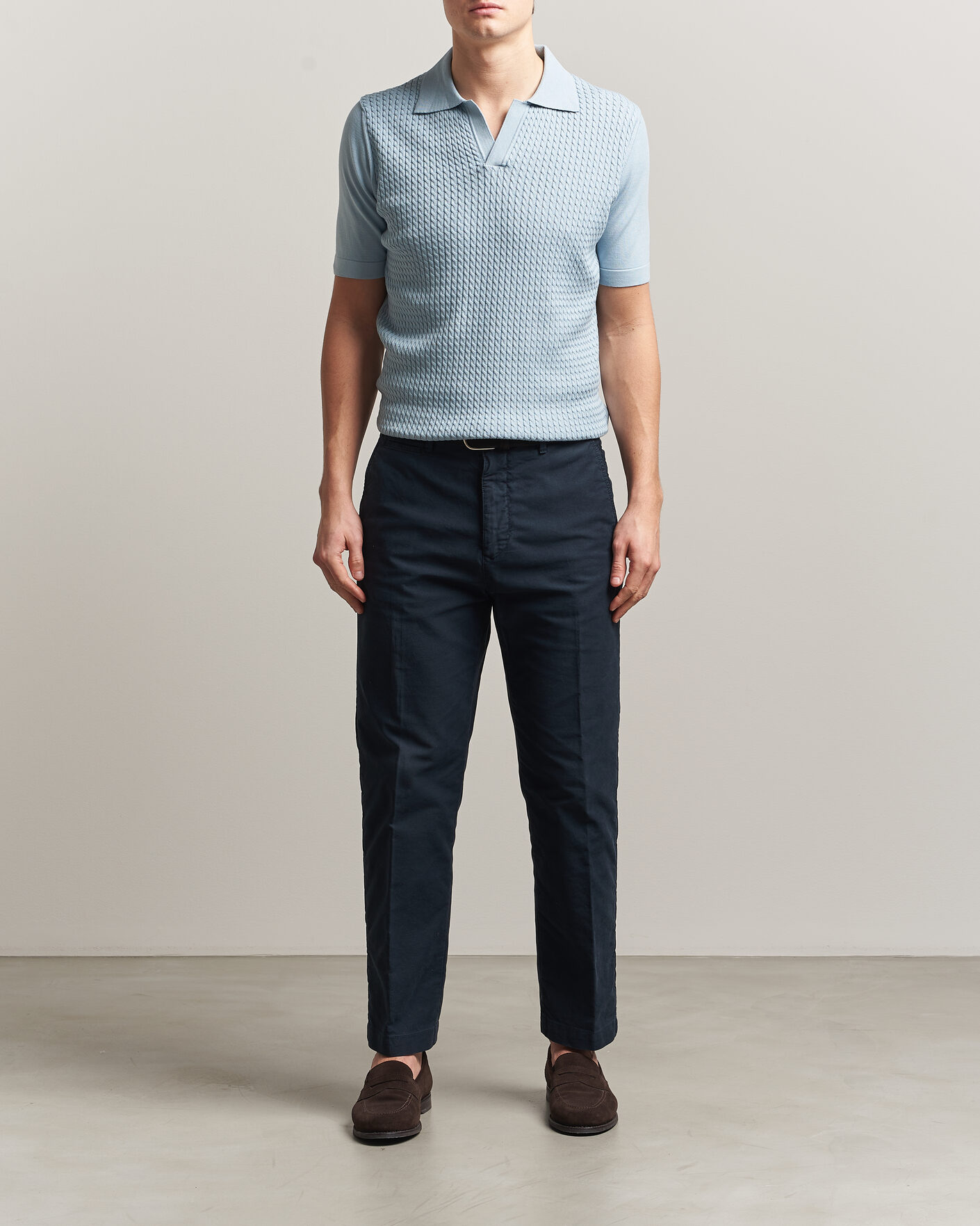 Homme | Polos | Oscar Jacobson | Alf Structured Cotton Polo Light Blue
