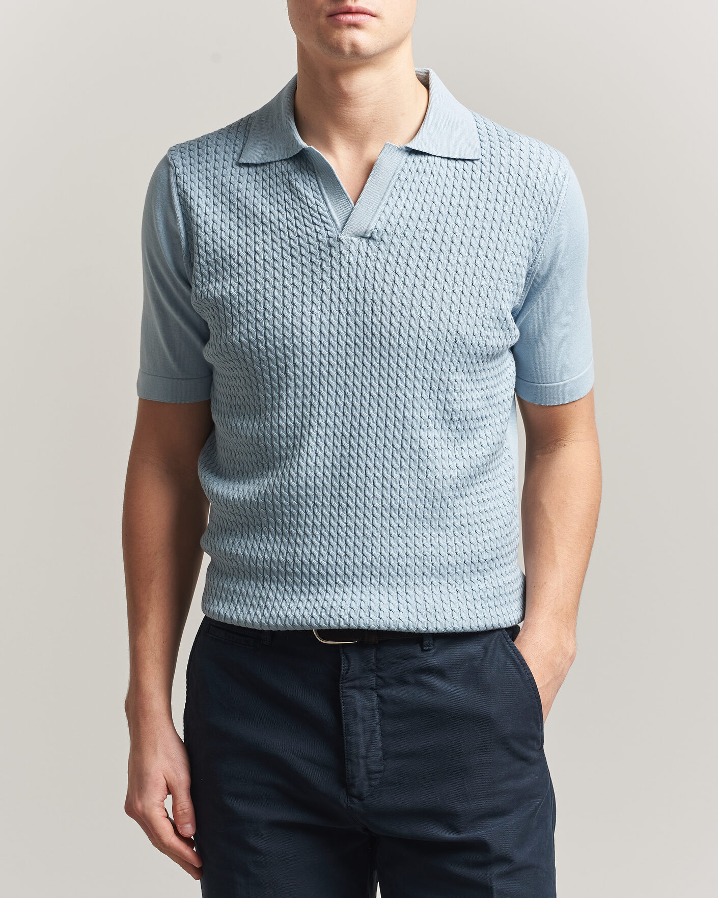Homme | Polos | Oscar Jacobson | Alf Structured Cotton Polo Light Blue