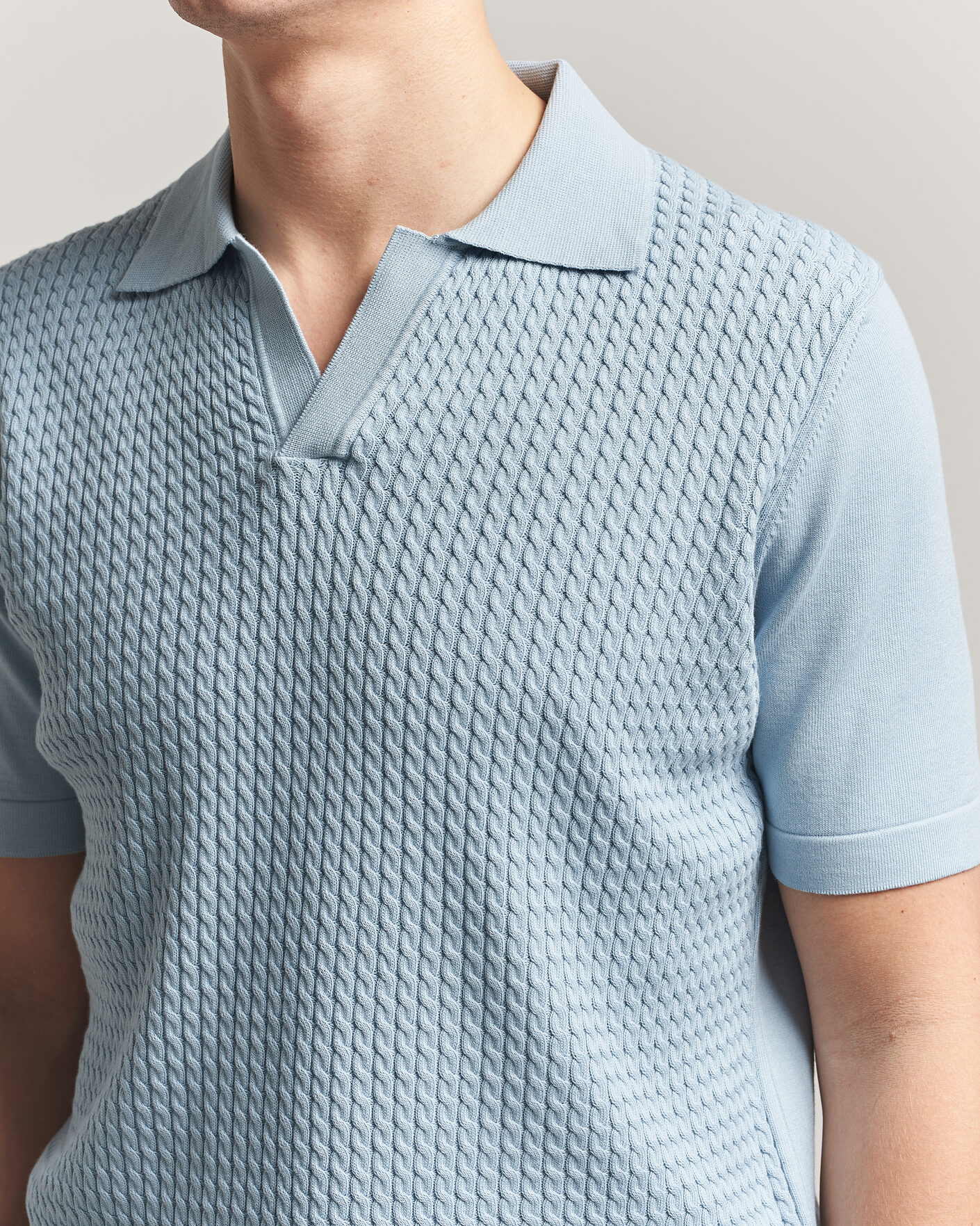 Homme | Polos | Oscar Jacobson | Alf Structured Cotton Polo Light Blue