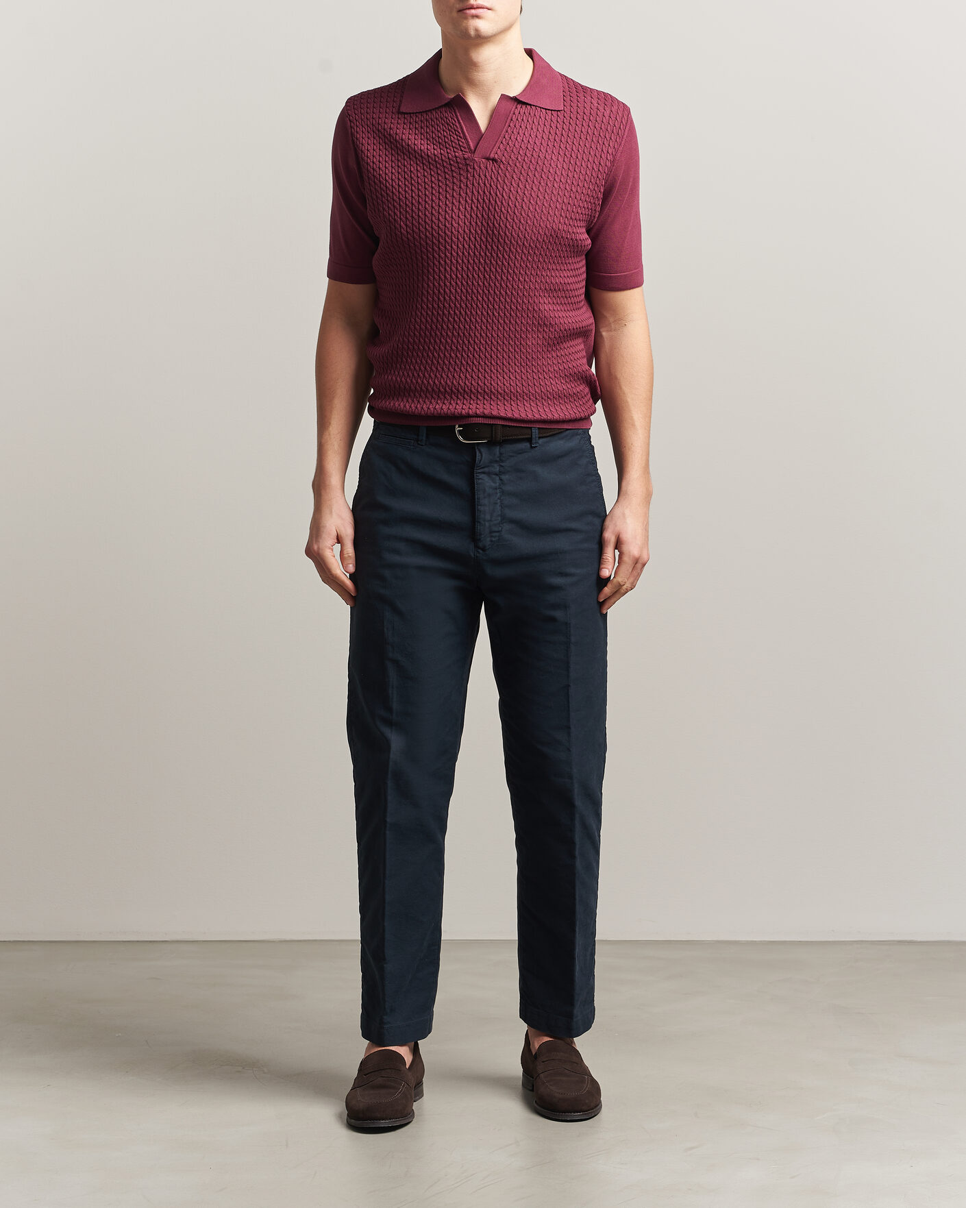 Homme | Polos | Oscar Jacobson | Alf Structured Cotton Polo Wine Red