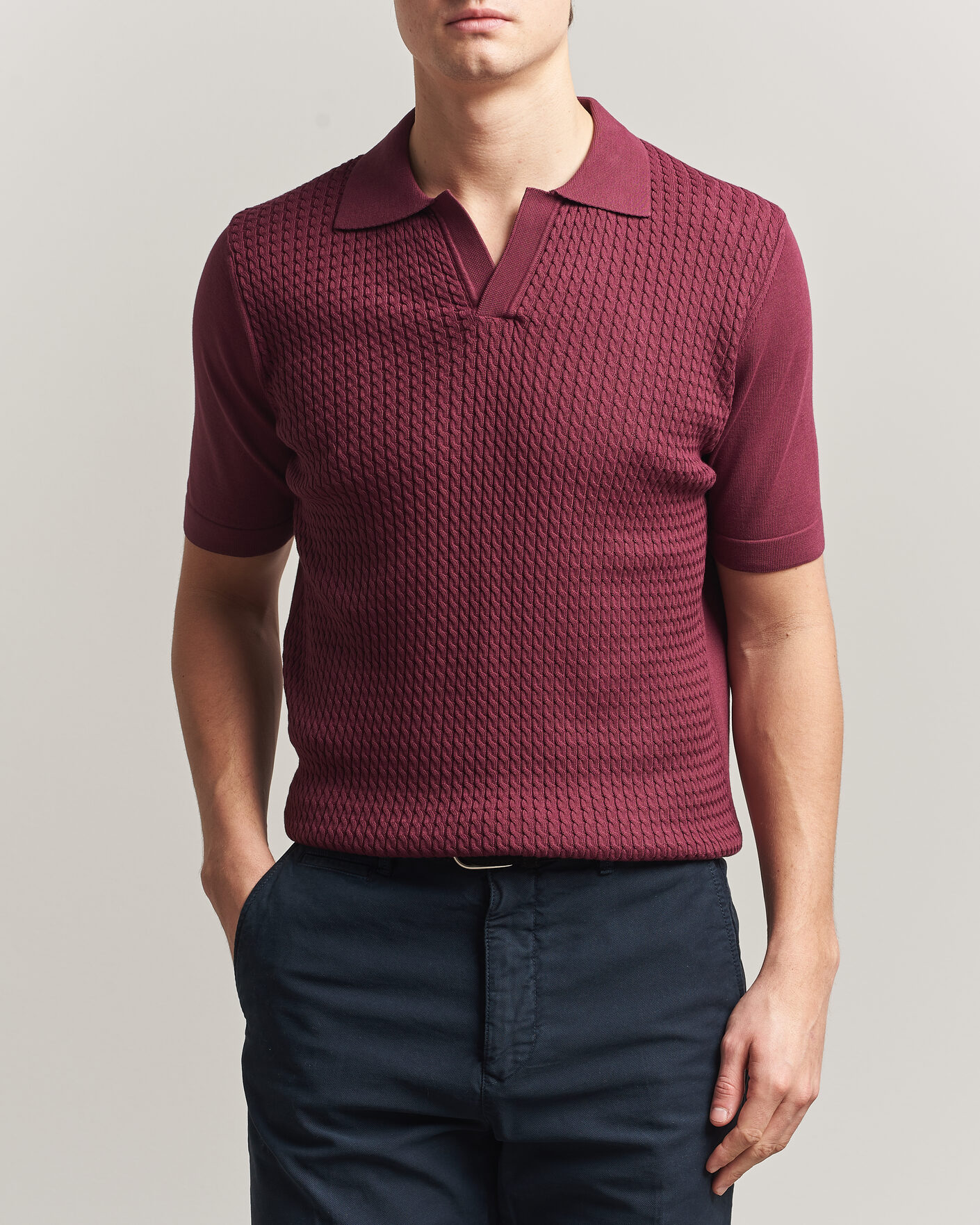 Homme | Polos | Oscar Jacobson | Alf Structured Cotton Polo Wine Red