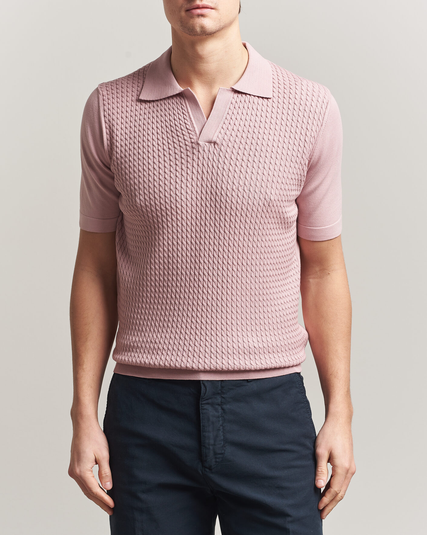 Homme | Polos | Oscar Jacobson | Alf Structured Cotton Polo Pink