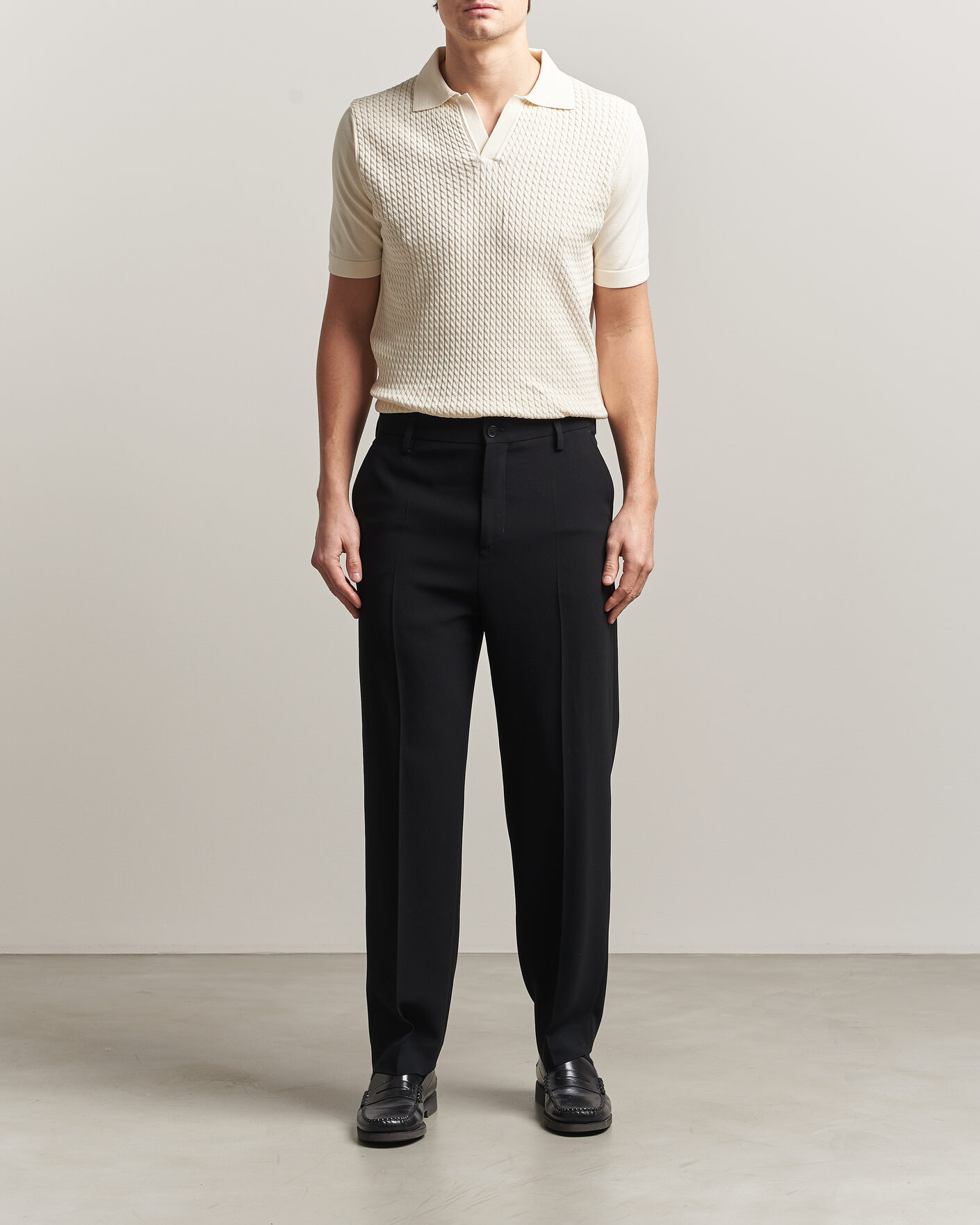 Homme | Polos | Oscar Jacobson | Alf Structured Cotton Polo Off White