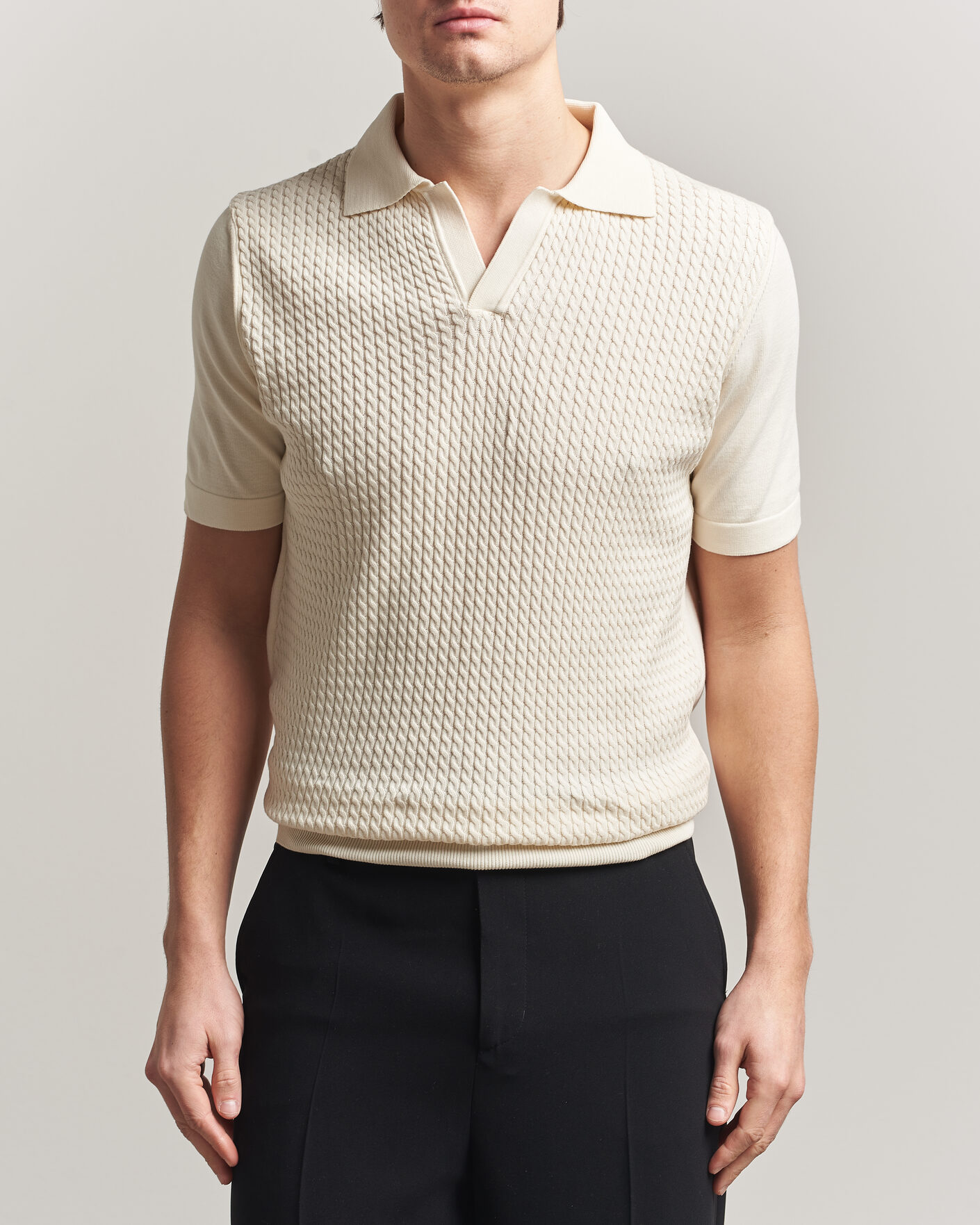 Homme | Polos | Oscar Jacobson | Alf Structured Cotton Polo Off White