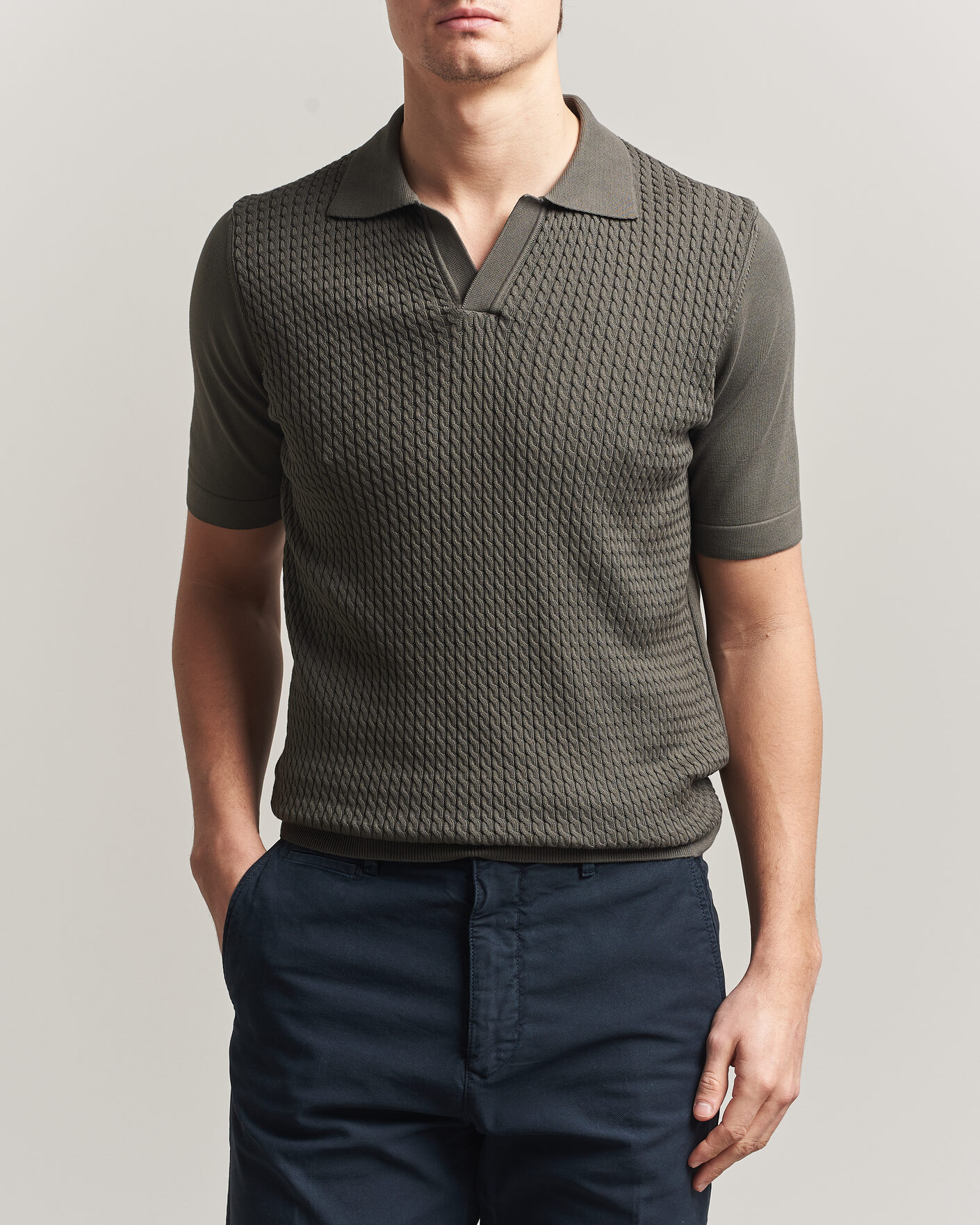Homme | Polos | Oscar Jacobson | Alf Structured Cotton Polo Green