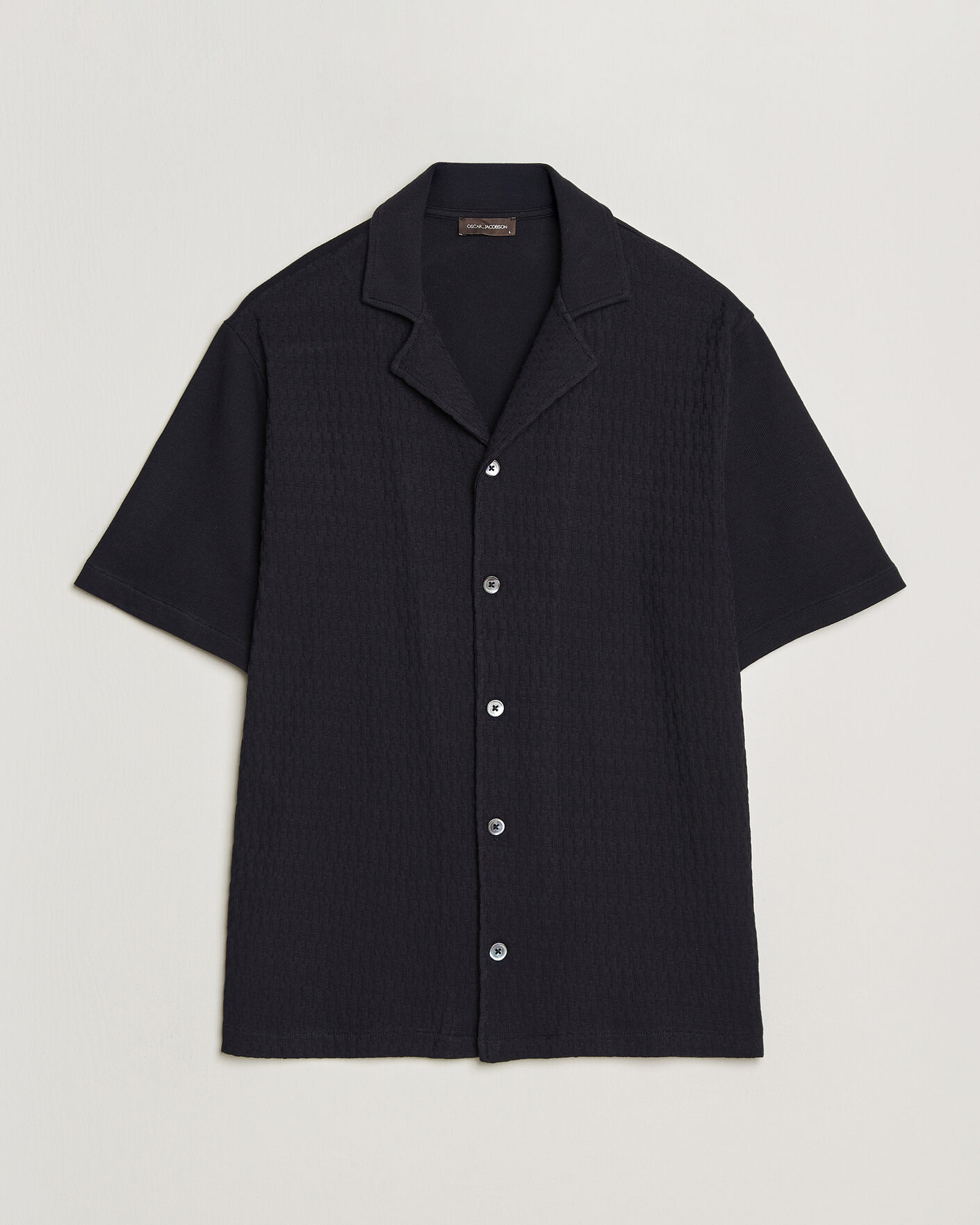 Homme | Chemises | Oscar Jacobson | Kirk Knitted Short Sleeve Shirt Navy