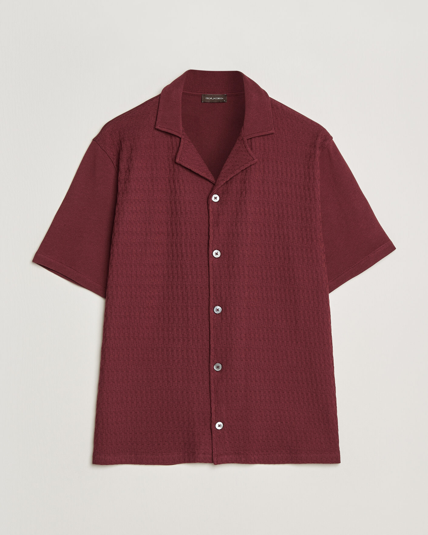 Homme | Chemises | Oscar Jacobson | Kirk Knitted Short Sleeve Shirt Wine Red