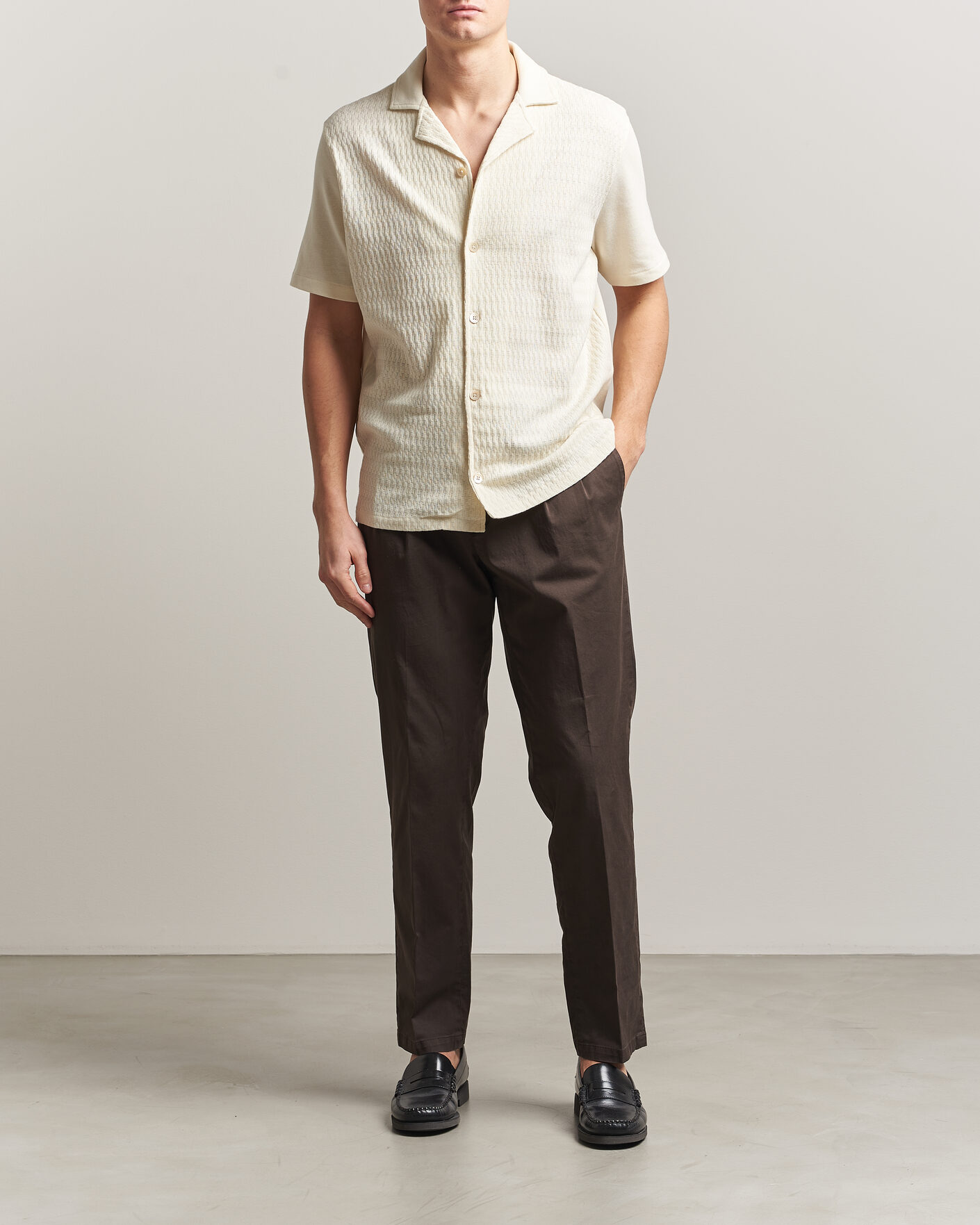 Homme | Chemises | Oscar Jacobson | Kirk Knitted Short Sleeve Shirt Off White