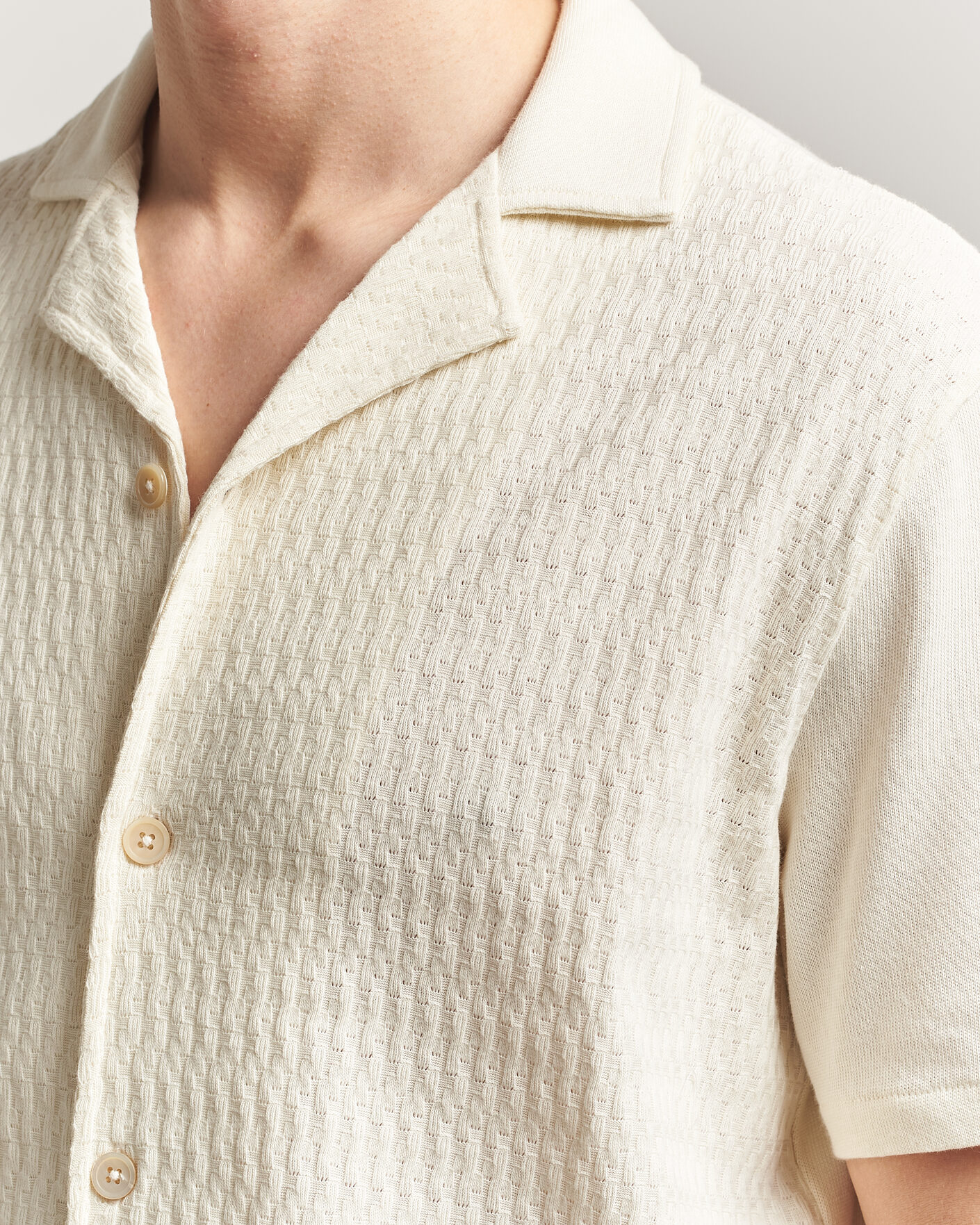 Homme | Chemises | Oscar Jacobson | Kirk Knitted Short Sleeve Shirt Off White