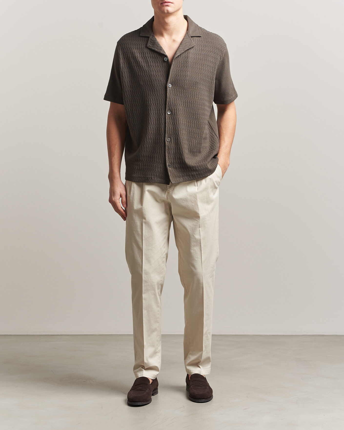 Homme | Chemises | Oscar Jacobson | Kirk Knitted Short Sleeve Shirt Green