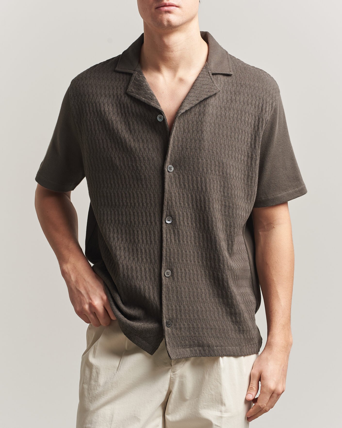 Homme | Chemises | Oscar Jacobson | Kirk Knitted Short Sleeve Shirt Green