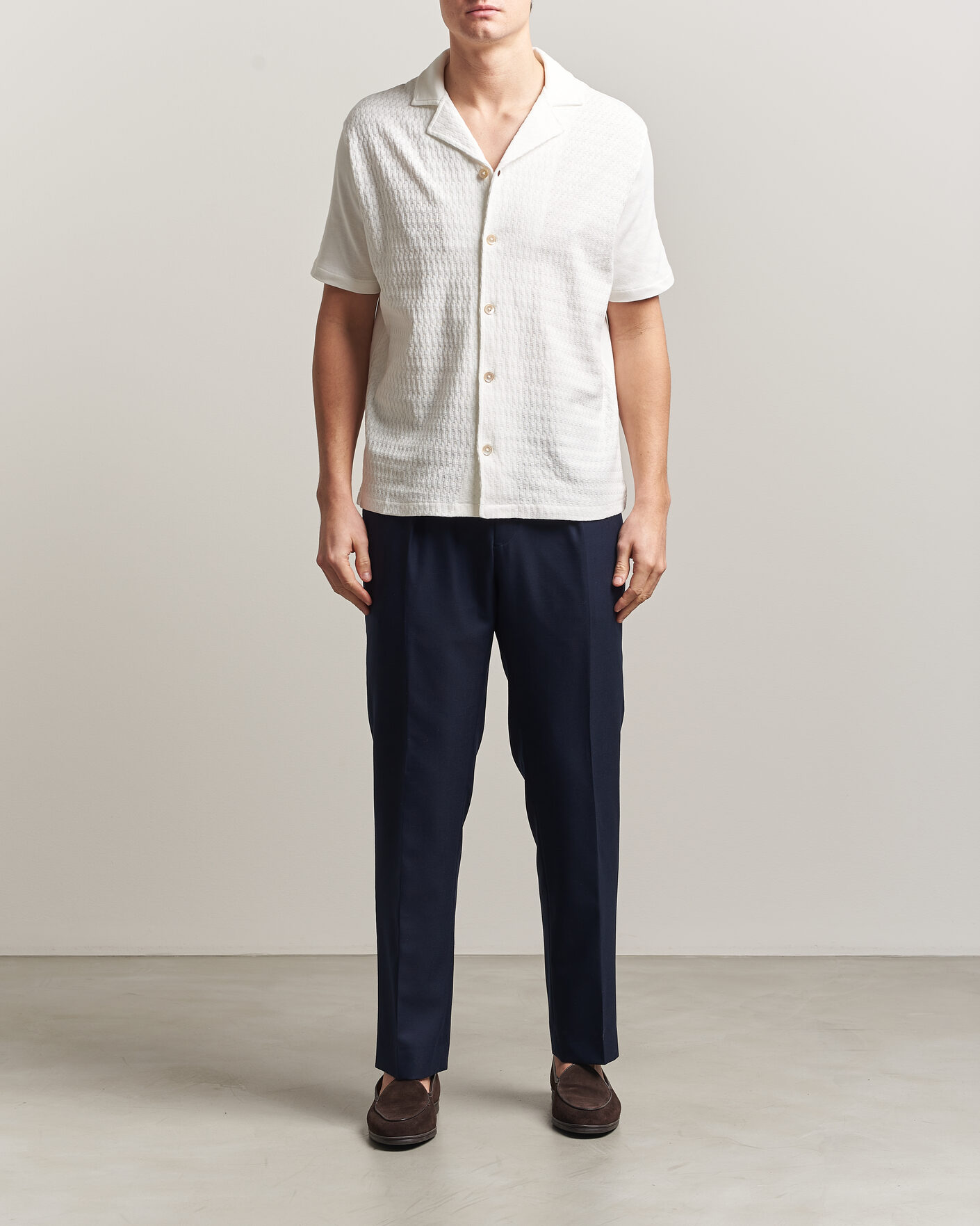 Homme | Chemises | Oscar Jacobson | Kirk Knitted Short Sleeve Shirt Snow White