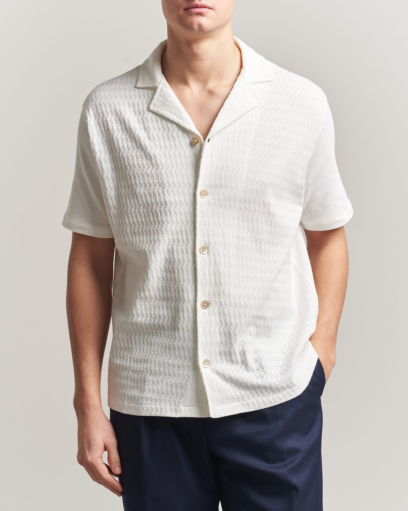 Homme | Chemises | Oscar Jacobson | Kirk Knitted Short Sleeve Shirt Snow White