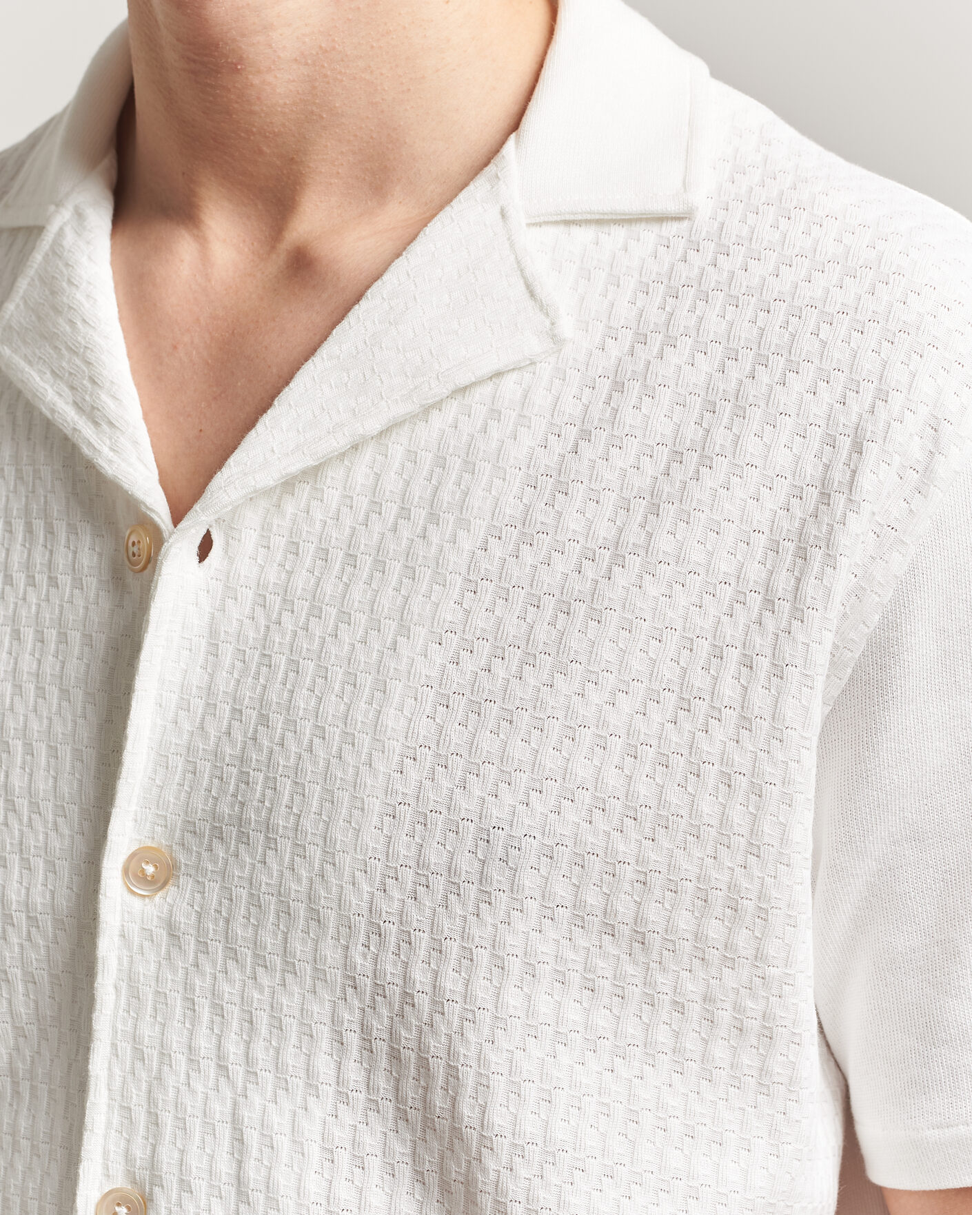 Homme | Chemises | Oscar Jacobson | Kirk Knitted Short Sleeve Shirt Snow White