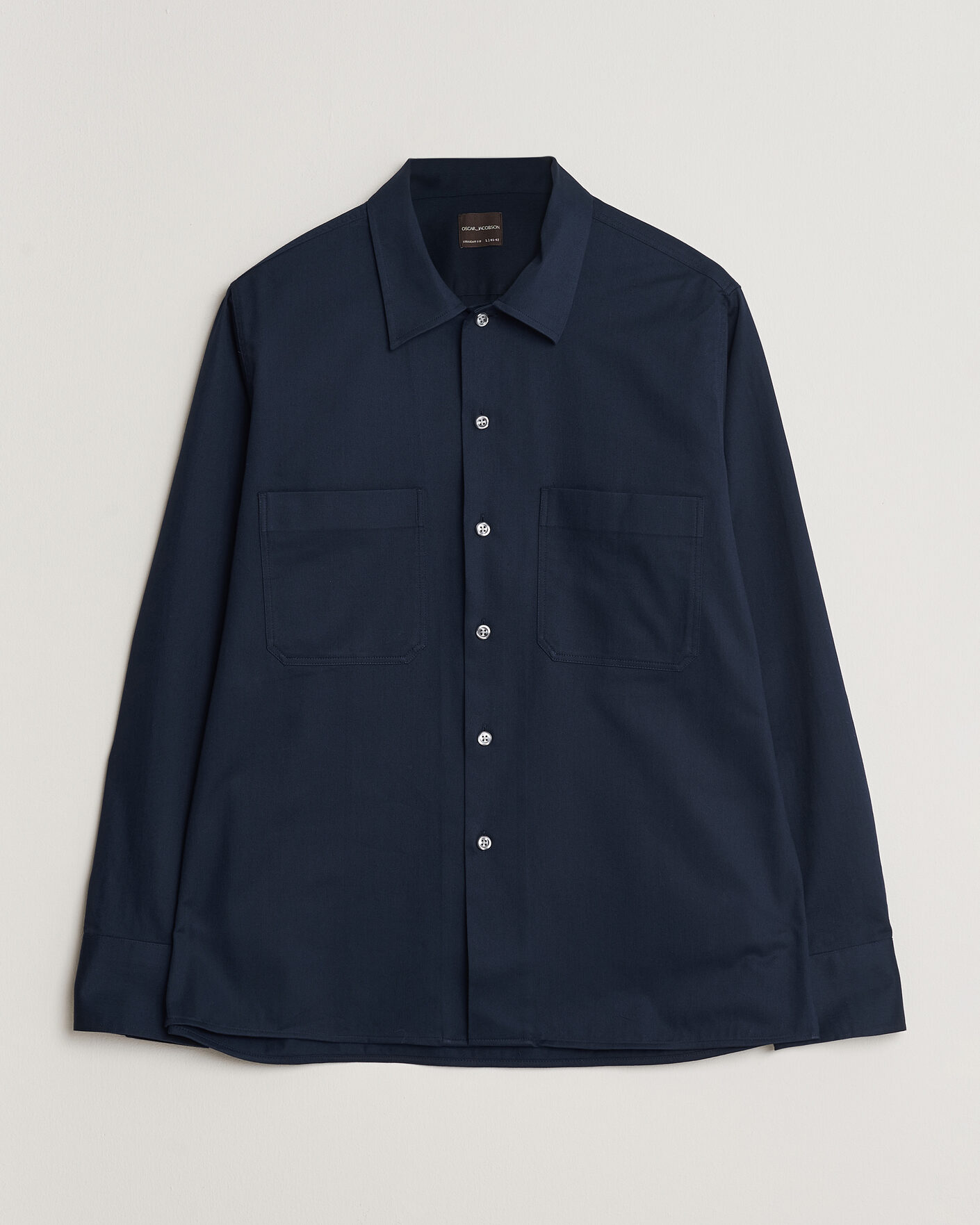 Homme | Chemises | Oscar Jacobson | Straight Fit Bowling Collar Cotton Shirt Navy