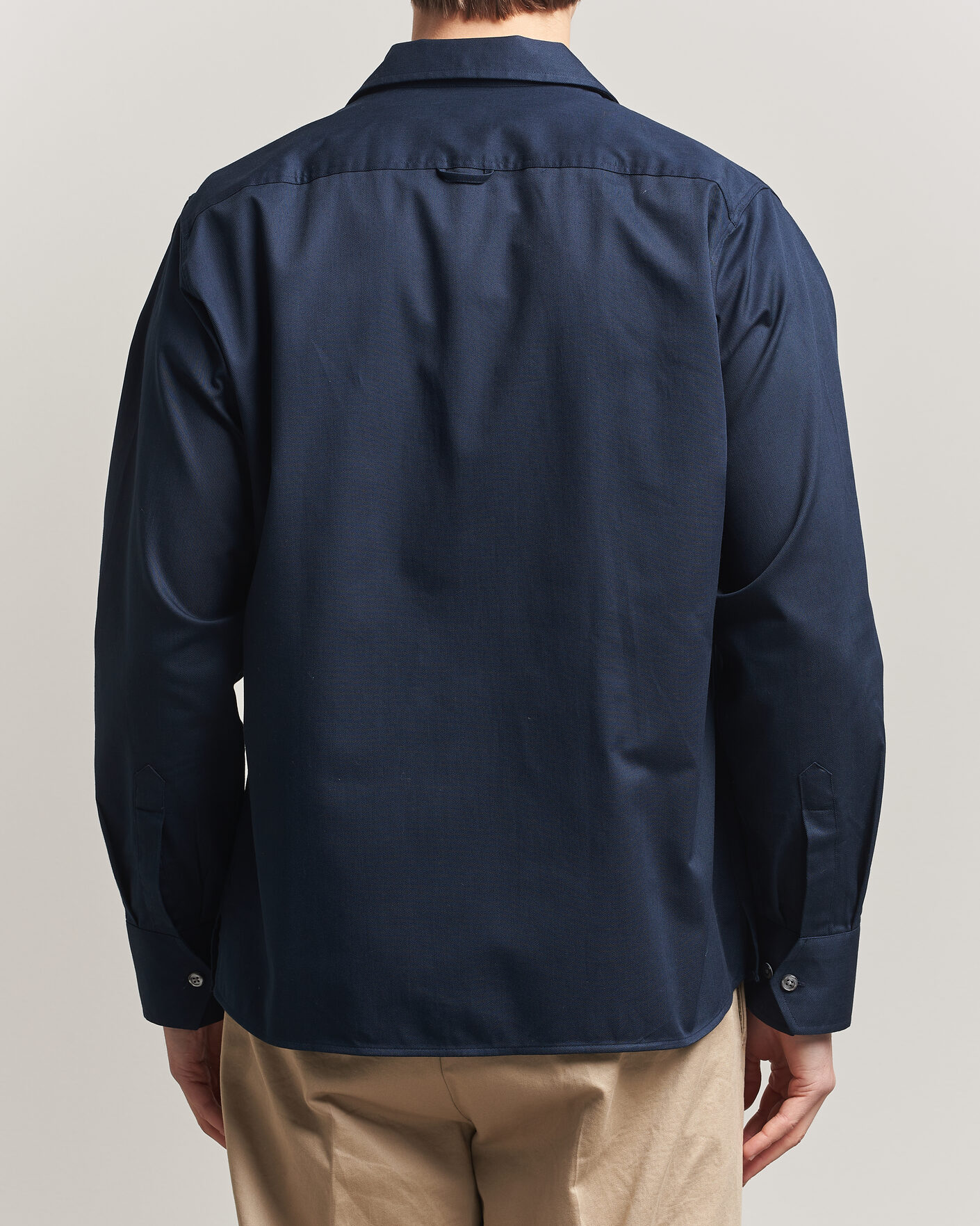 Homme | Chemises | Oscar Jacobson | Straight Fit Bowling Collar Cotton Shirt Navy
