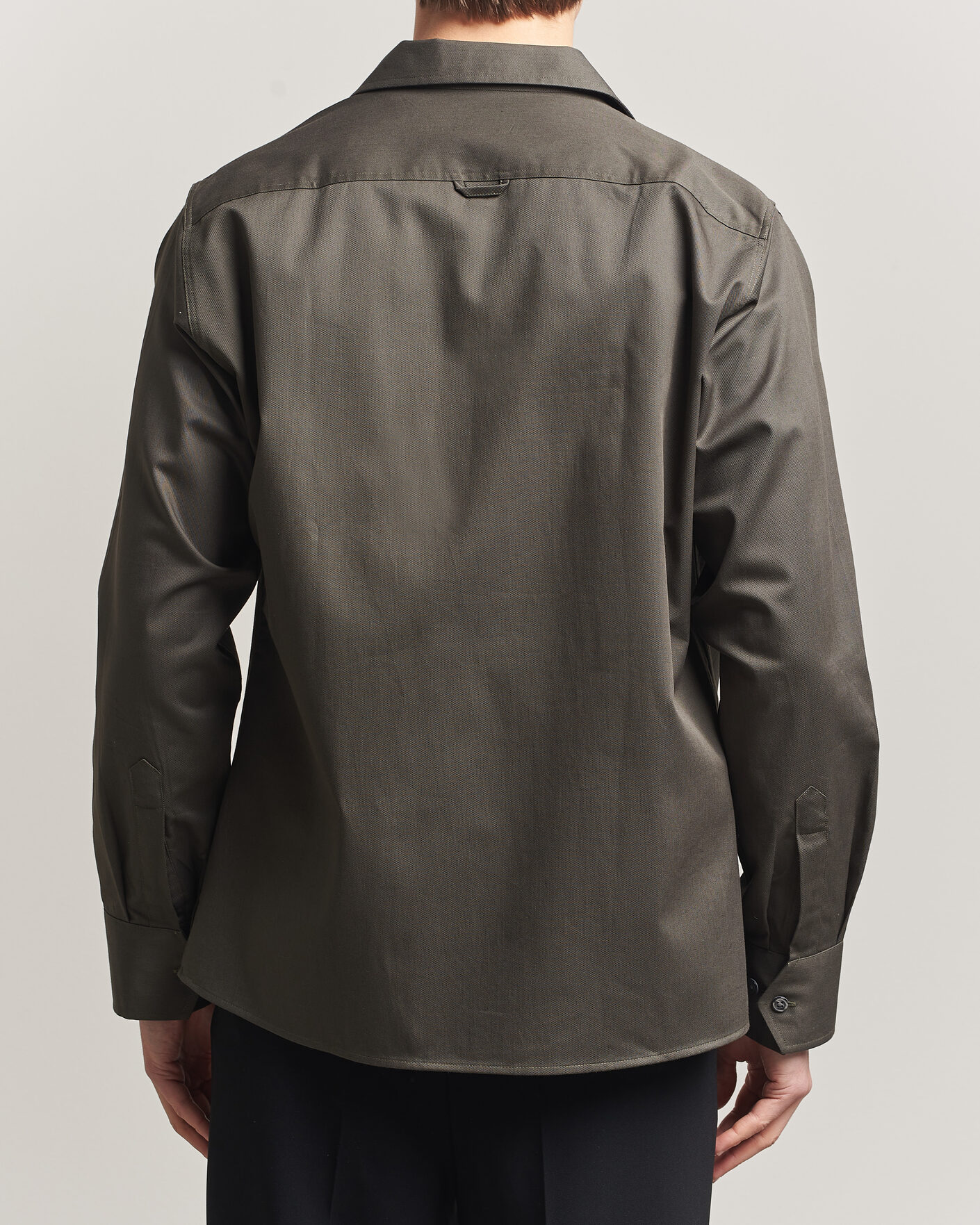 Homme | Chemises | Oscar Jacobson | Straight Fit Bowling Collar Cotton Shirt Olive