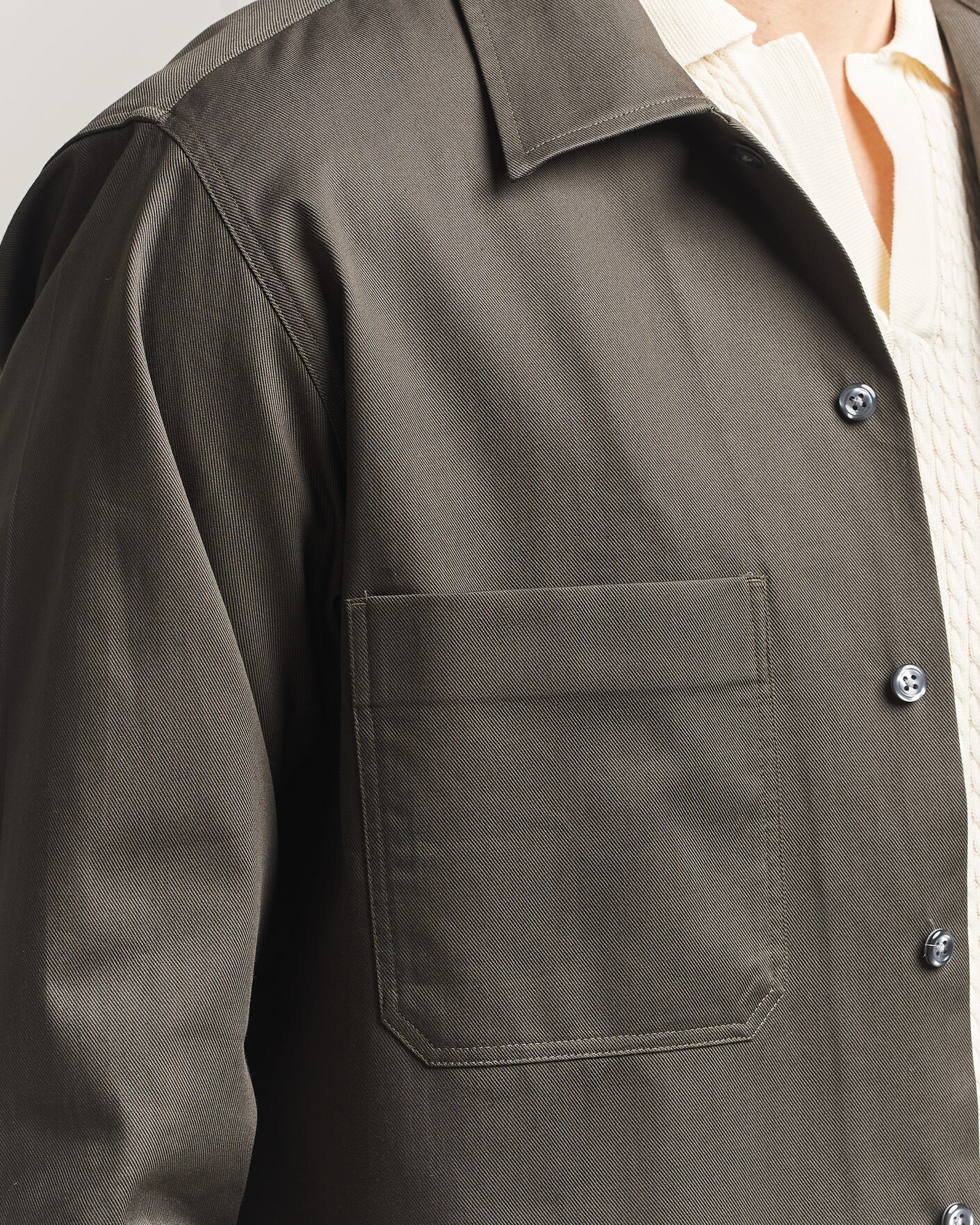 Homme | Chemises | Oscar Jacobson | Straight Fit Bowling Collar Cotton Shirt Olive