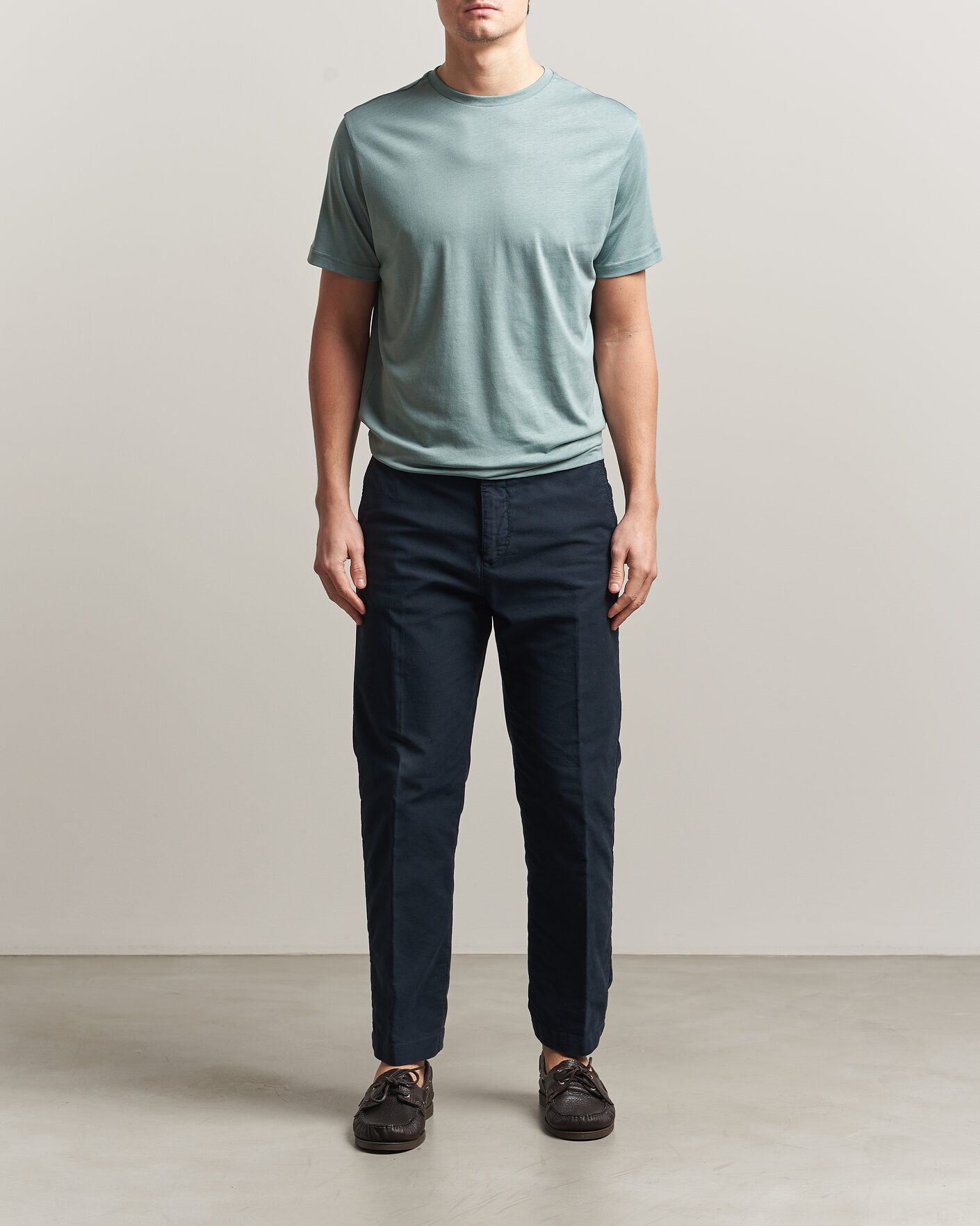 Homme | T-shirts | Oscar Jacobson | Kim Lyocel/Cotton T-Shirt Soft Green